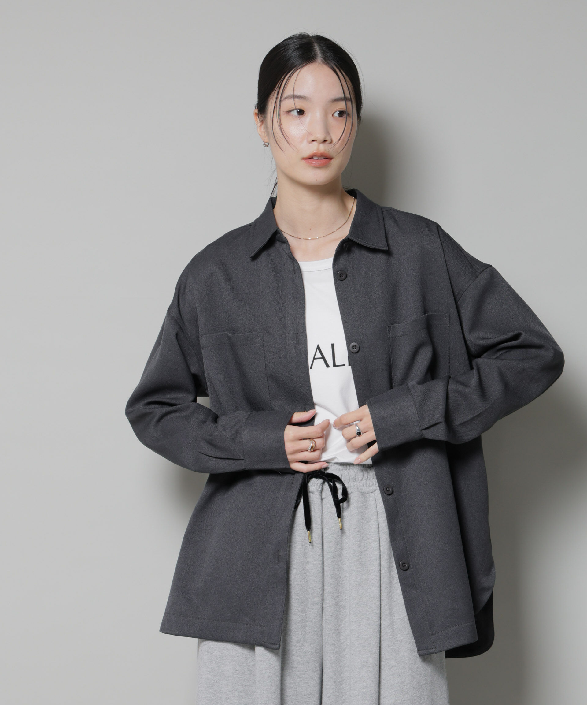 nano･universe「ウールライクポリエステルワイドシルエットシャツ(セットアップ可)」|シャツ・ブラウス|