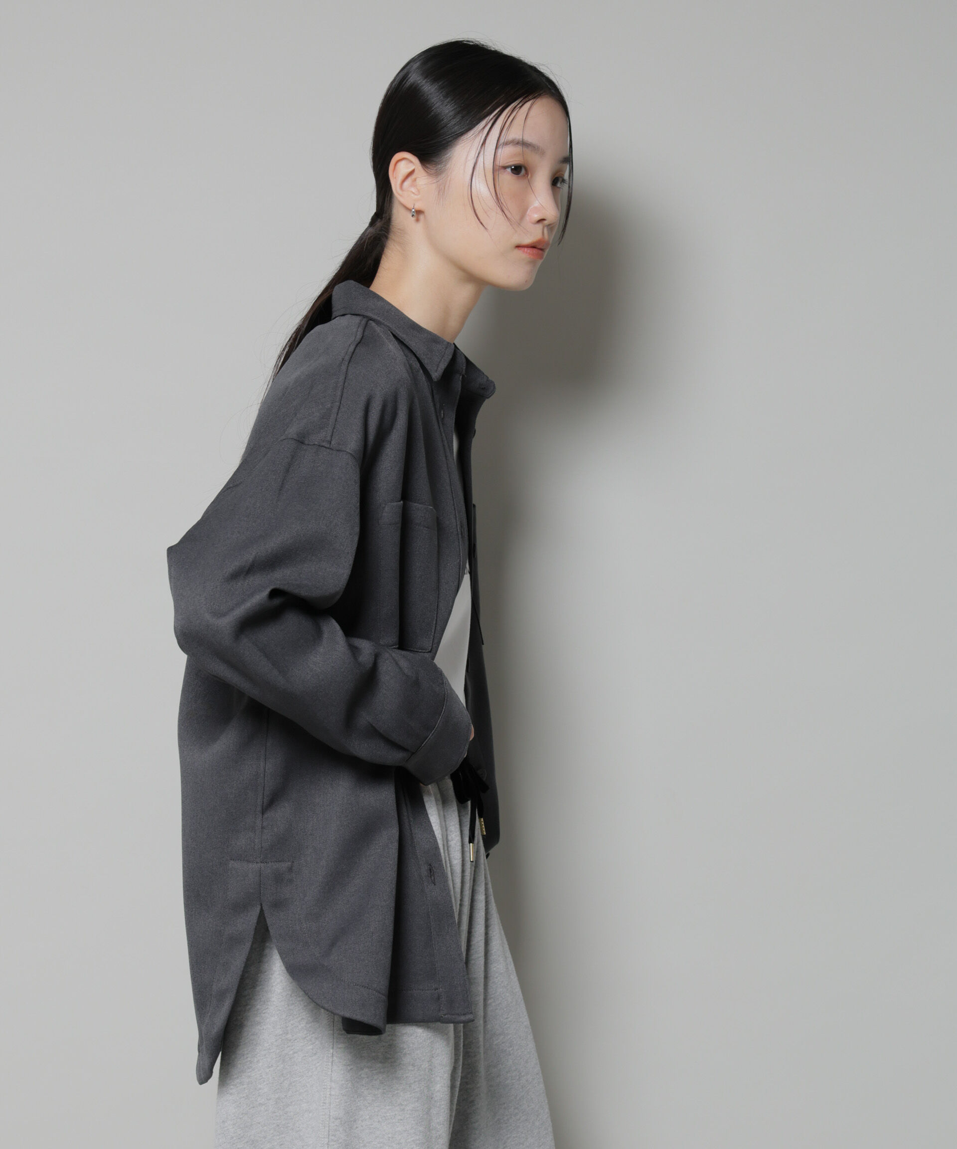 nano･universe「ウールライクポリエステルワイドシルエットシャツ(セットアップ可)」|シャツ・ブラウス|