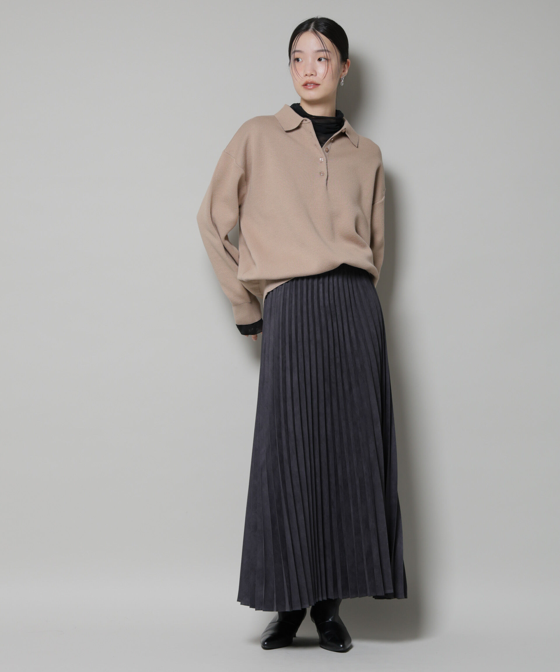 nano･universe「スウェットライク衿付きボタンニット」|ニット・セーター|