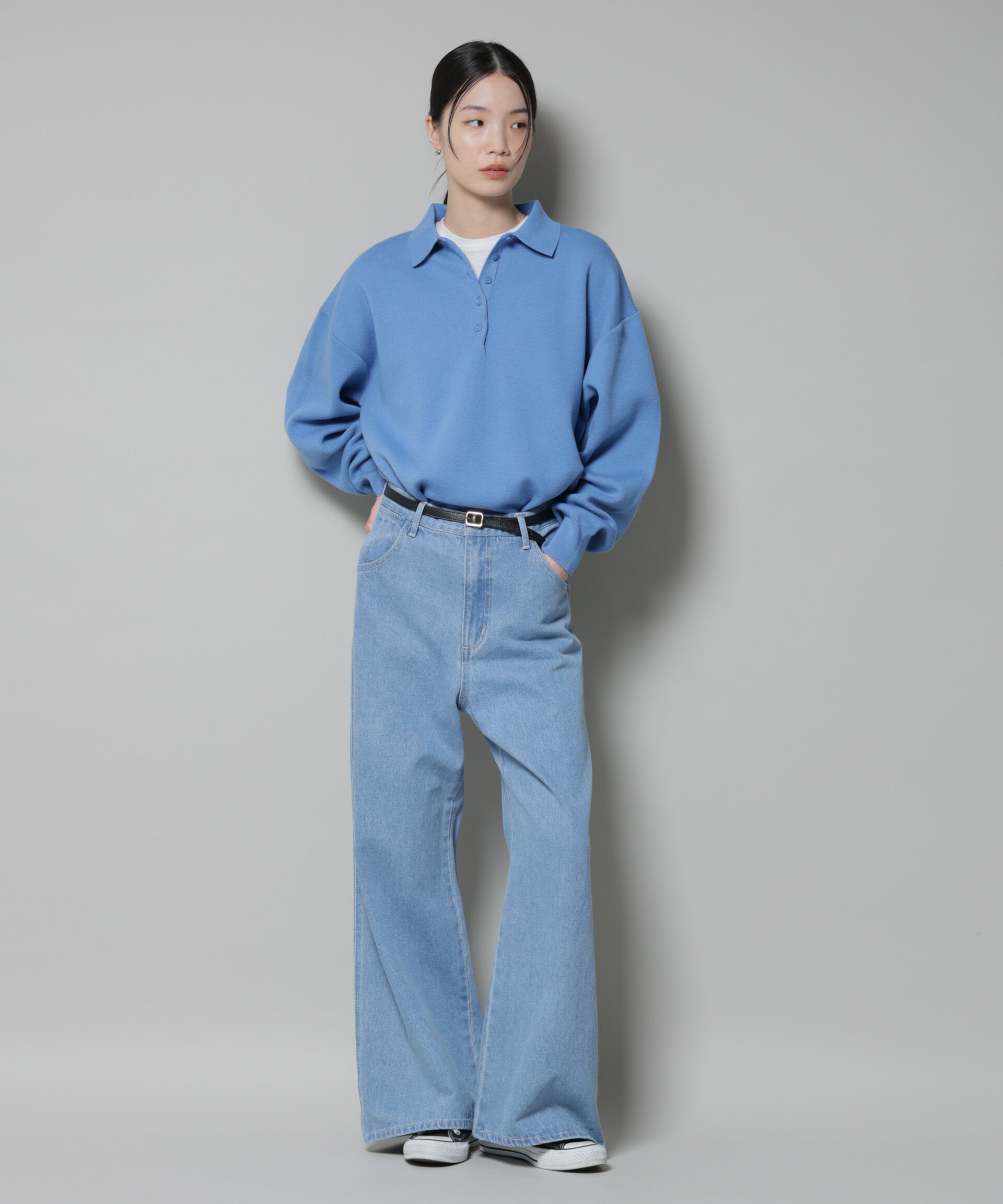 nano･universe「スウェットライク衿付きボタンニット」|ニット・セーター|