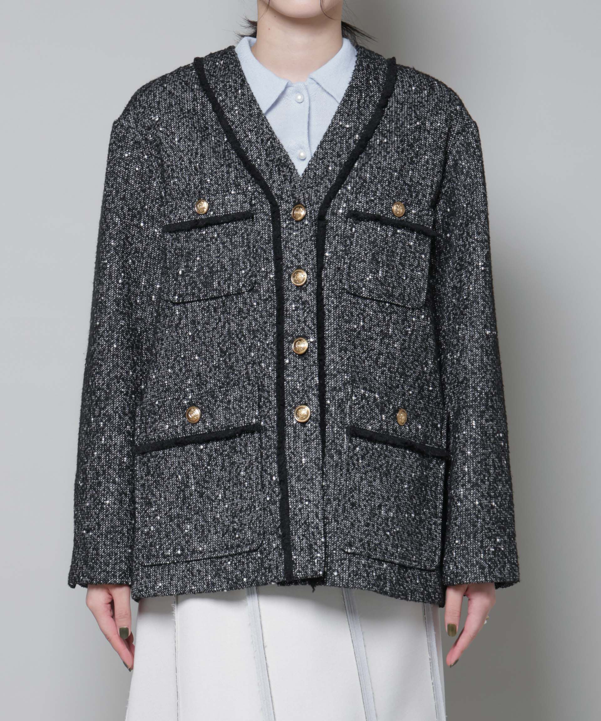 nano･universe「ネップツイードノーカラージャケット」|テーラードジャケット|