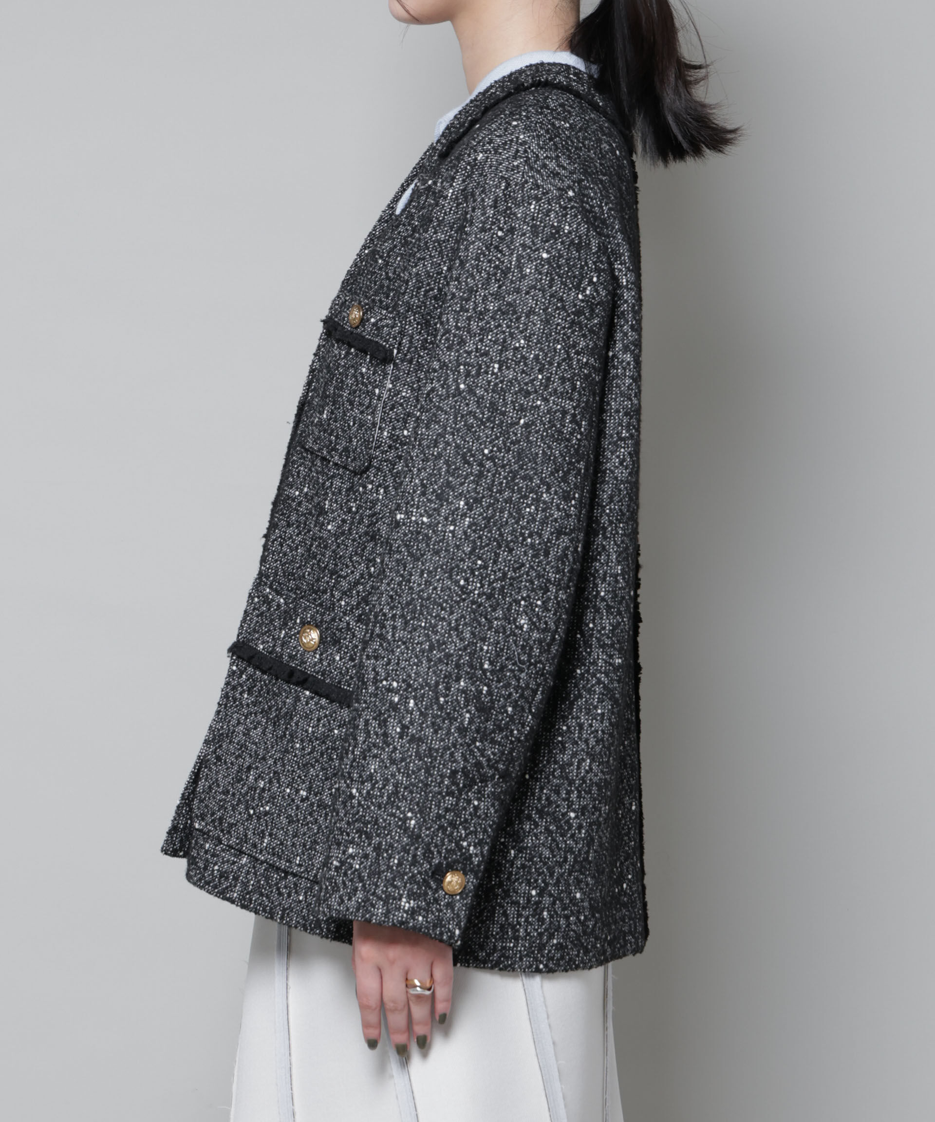nano･universe「ネップツイードノーカラージャケット」|テーラードジャケット|