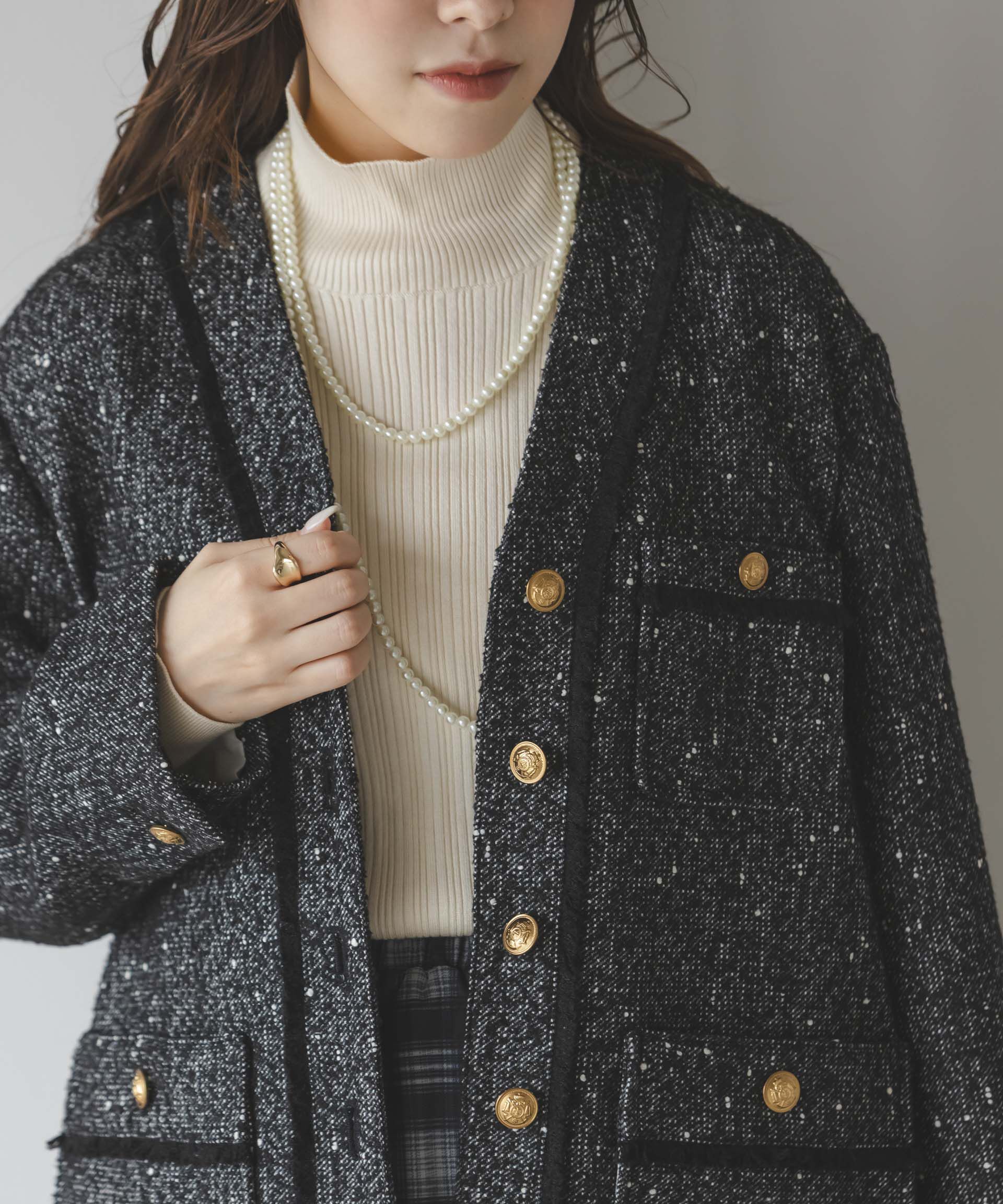 nano･universe「ネップツイードノーカラージャケット」|テーラードジャケット|