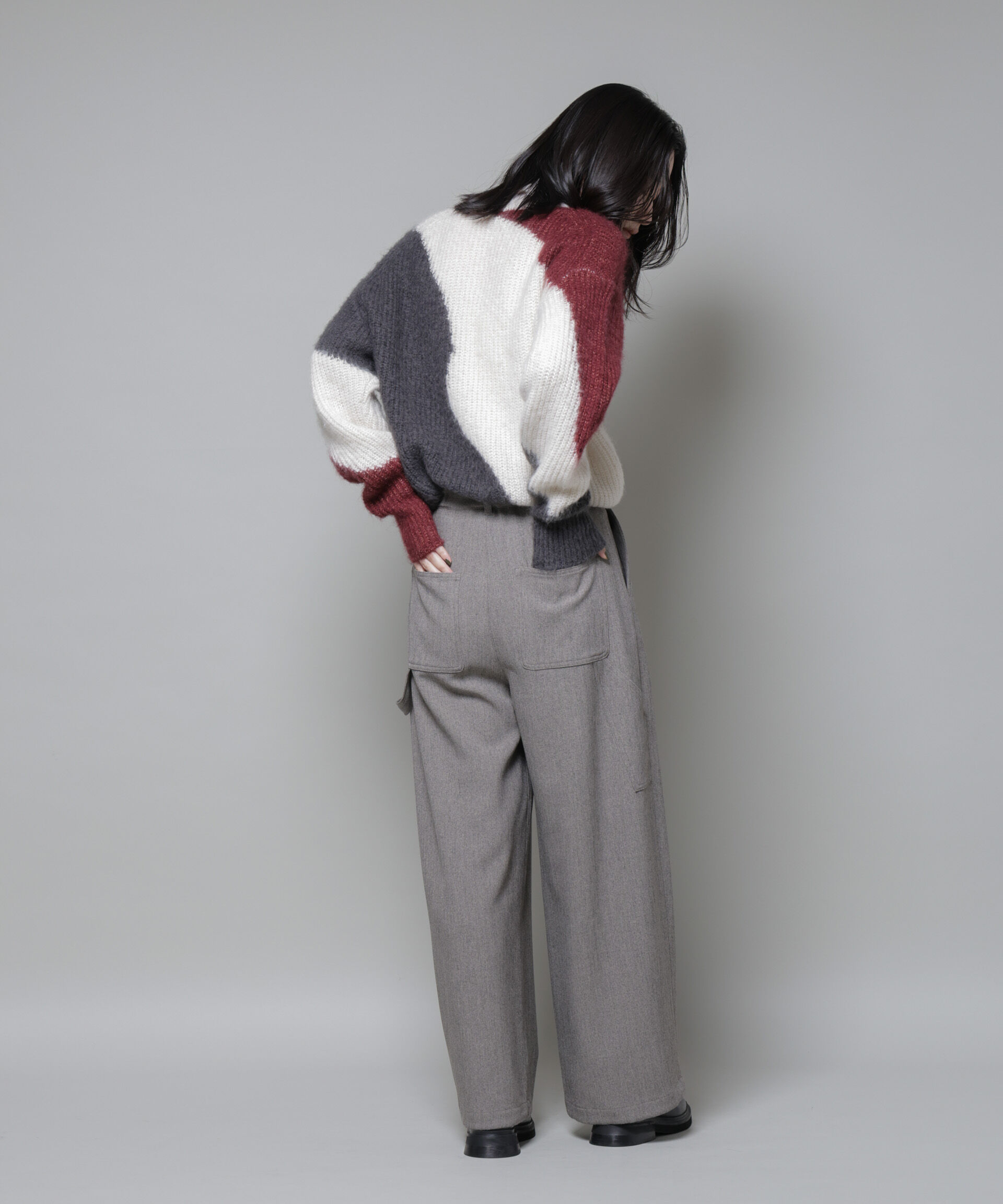 nano･universe「モヘヤ起毛カーブパターンブロッキングニット」|ニット・セーター|