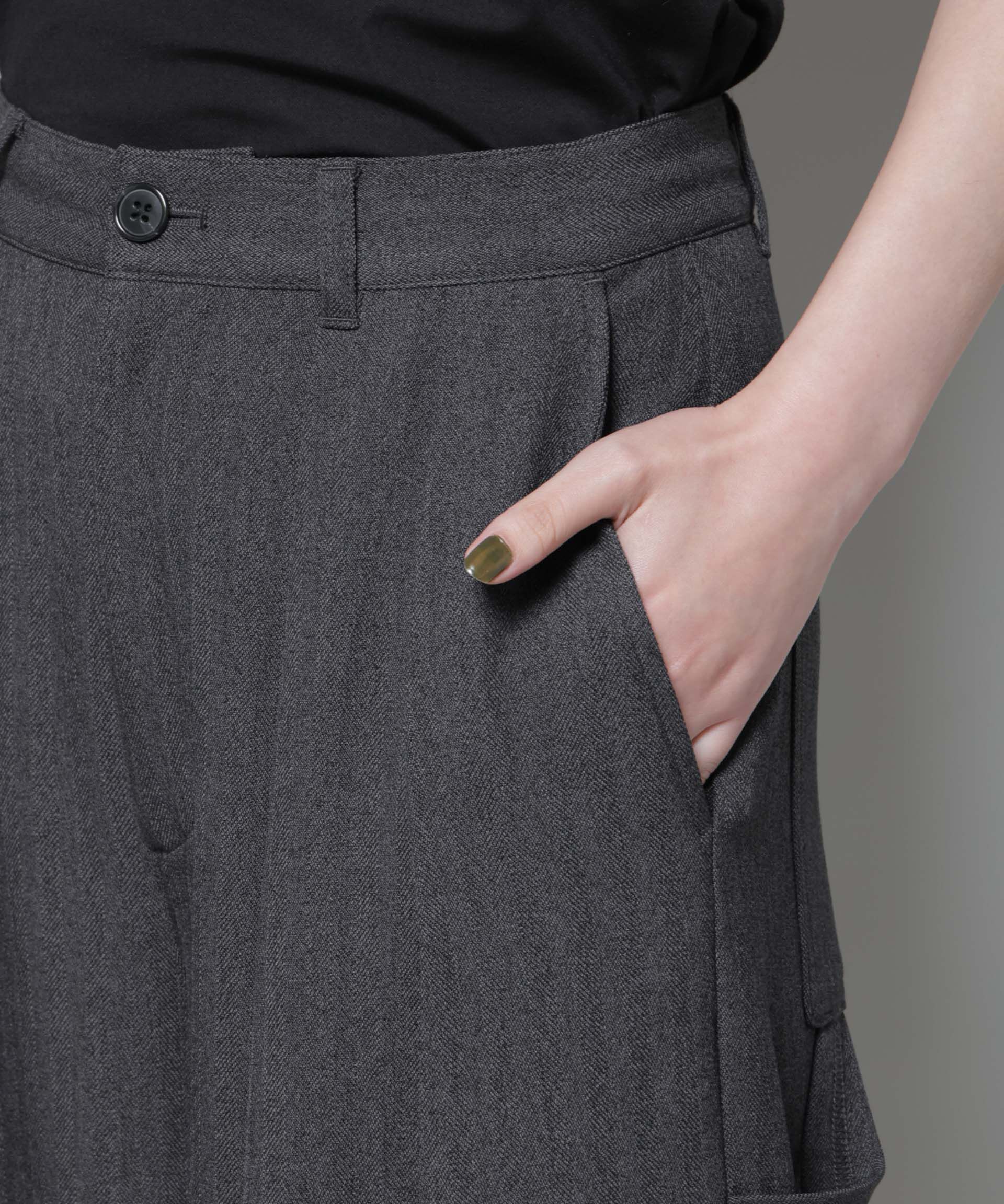 nano･universe「ヘリンボンツイードペインタードロストパンツ」|チノ|