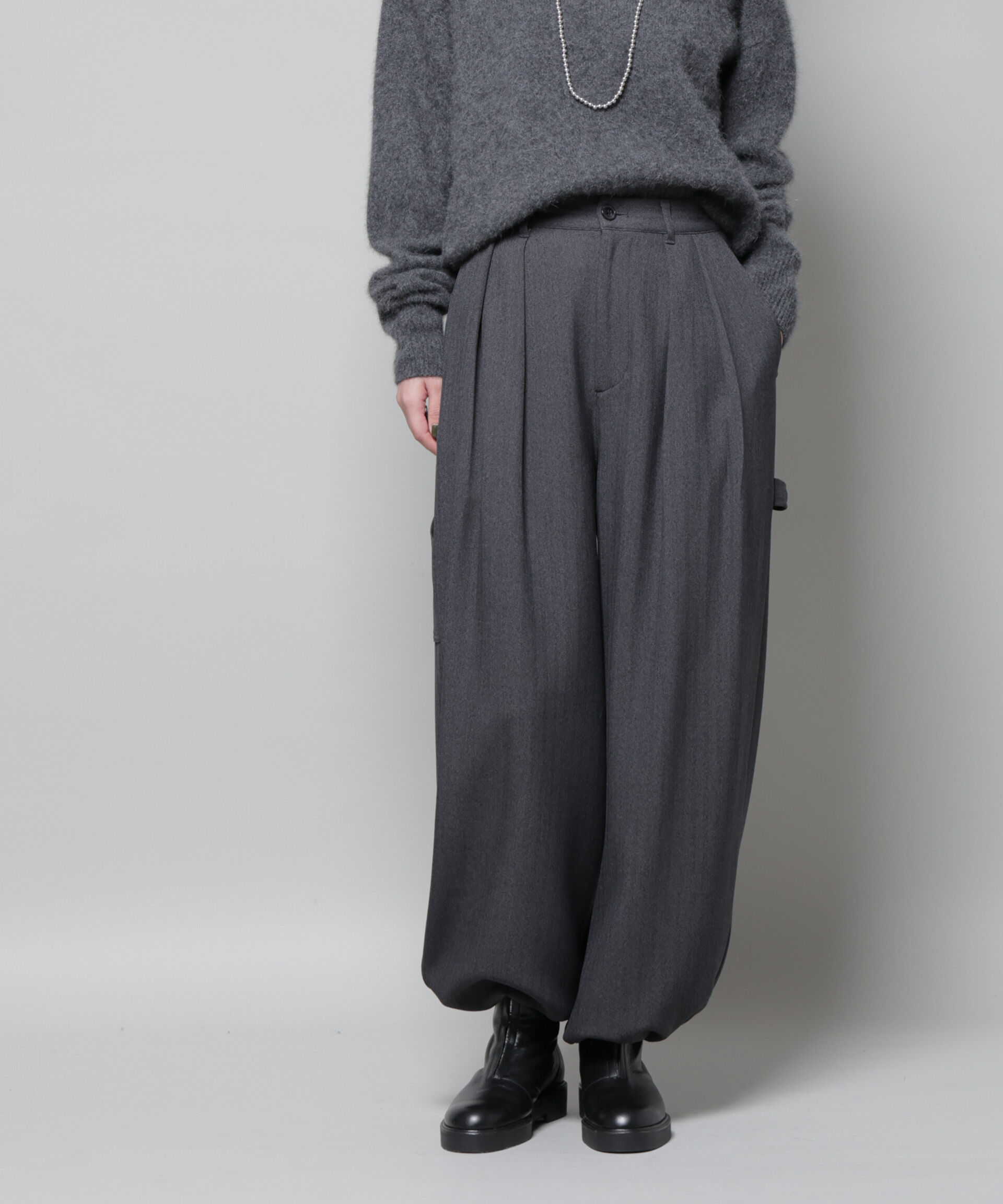 nano･universe「ヘリンボンツイードペインタードロストパンツ」|チノ|