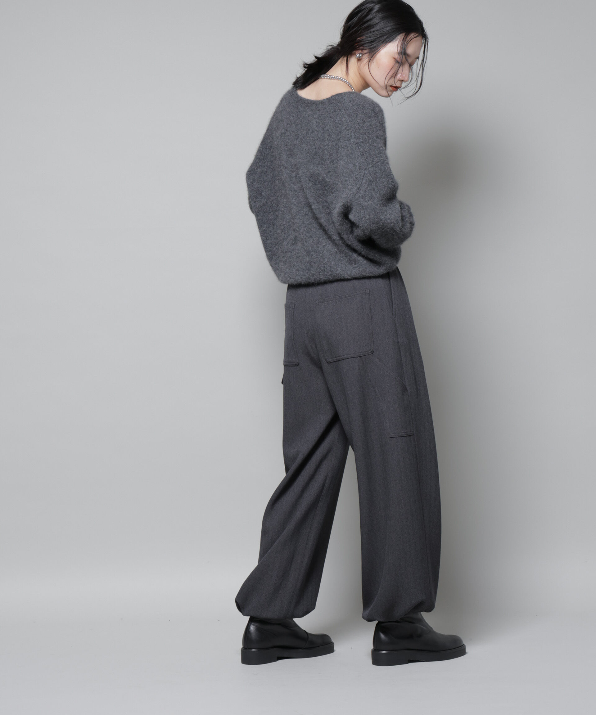 nano･universe「ヘリンボンツイードペインタードロストパンツ」|チノ|