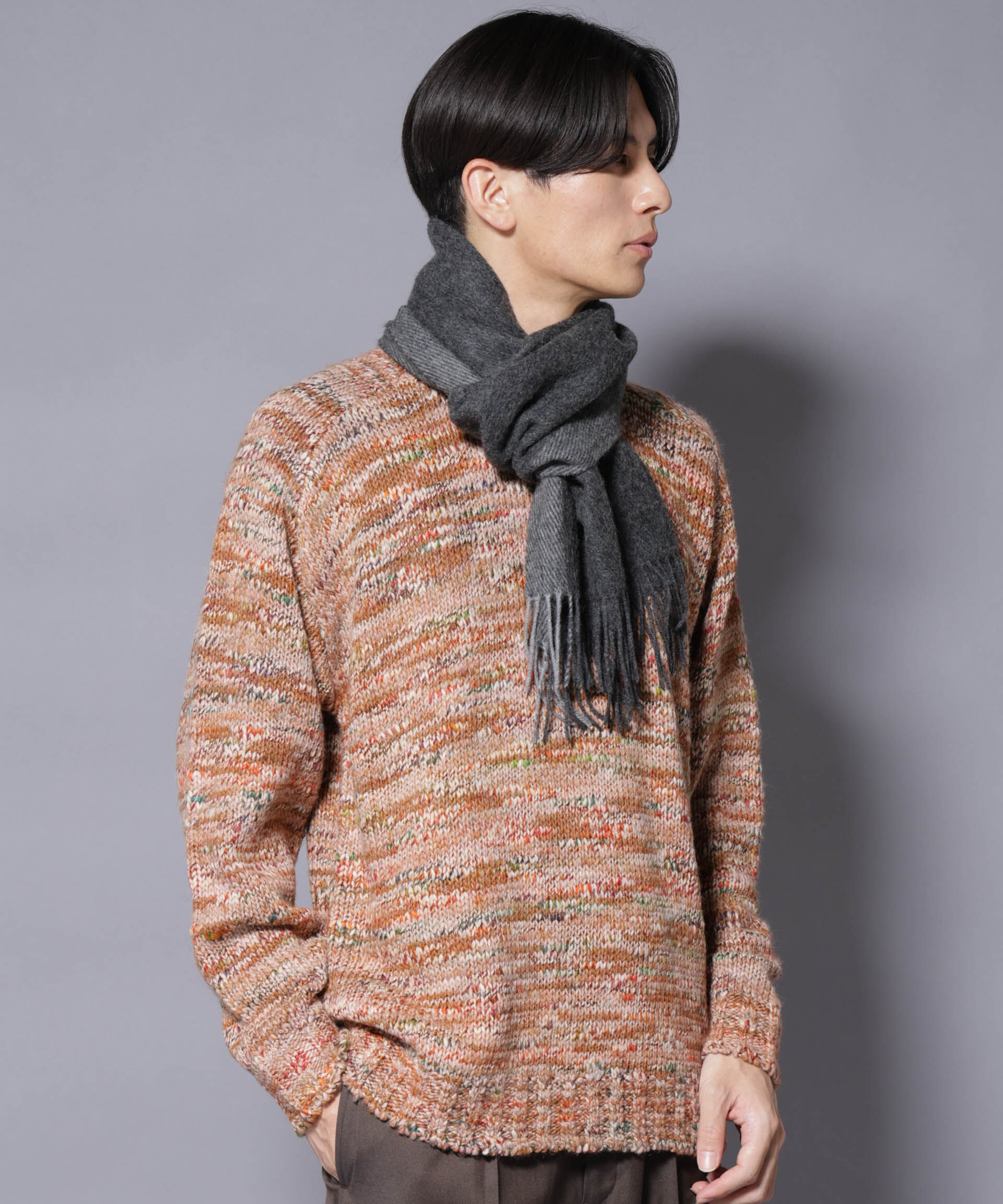 nano･universe「ソフトカシミヤブレンドマフラー」|マフラー|チャコール3