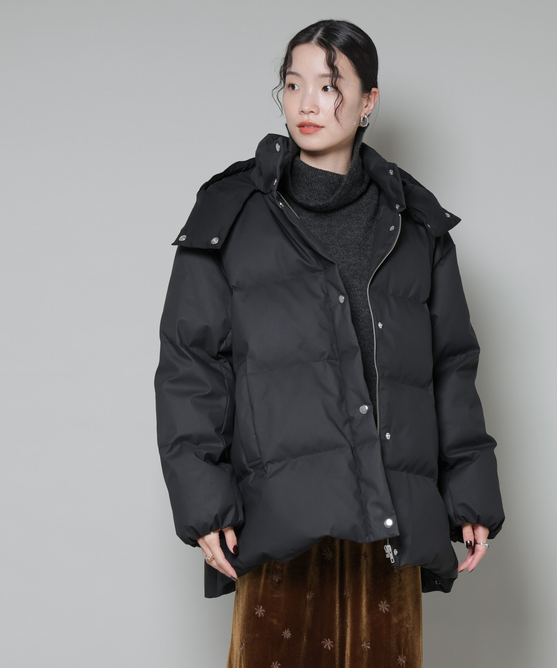 nano･universe「Aラインミドルダウンコート」|ダウン|ブラック