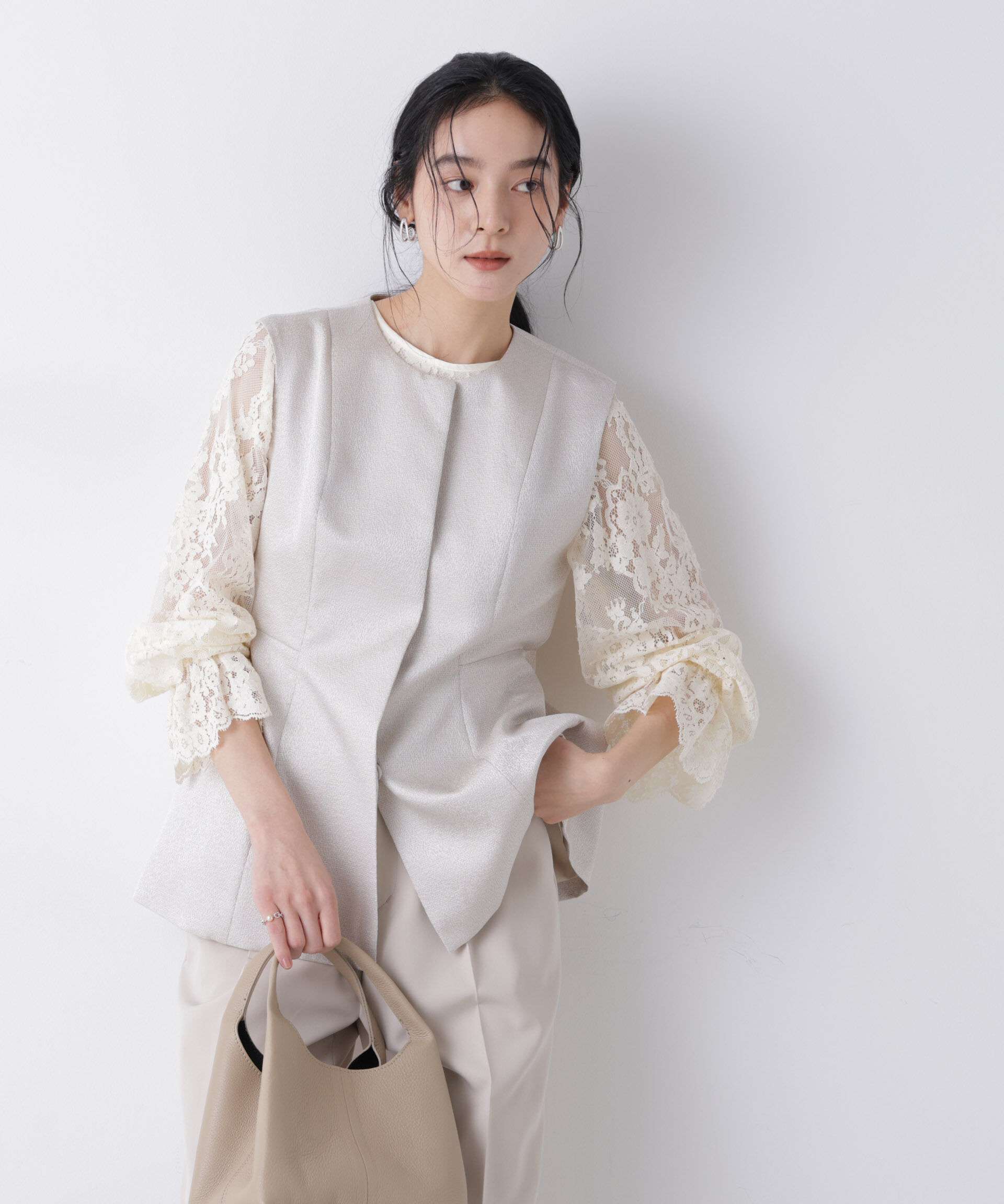 nano･universe「ジャガードペプラムジレ(セットアップ可)」|テーラードジャケット|