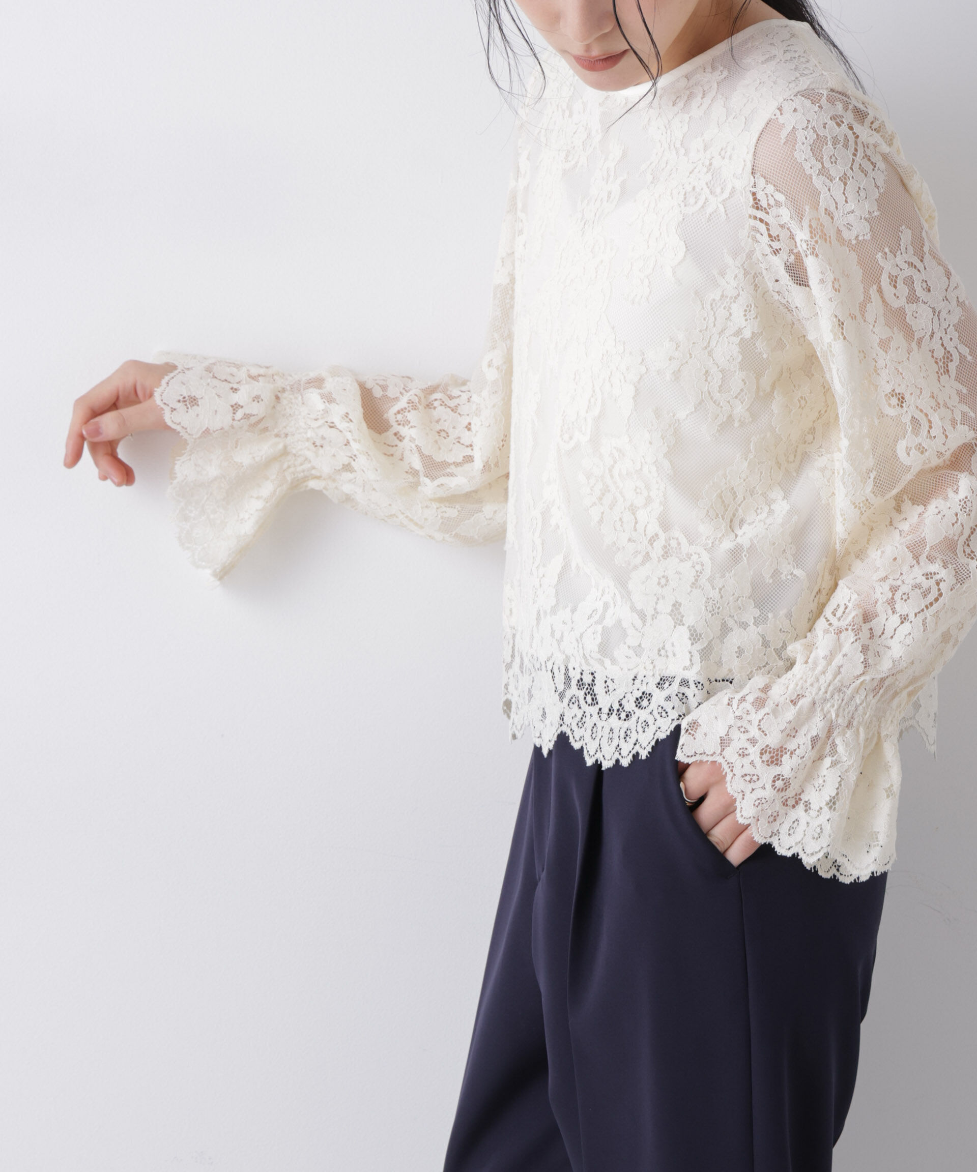nano･universe「レーススカラップブラウス」|シャツ・ブラウス|
