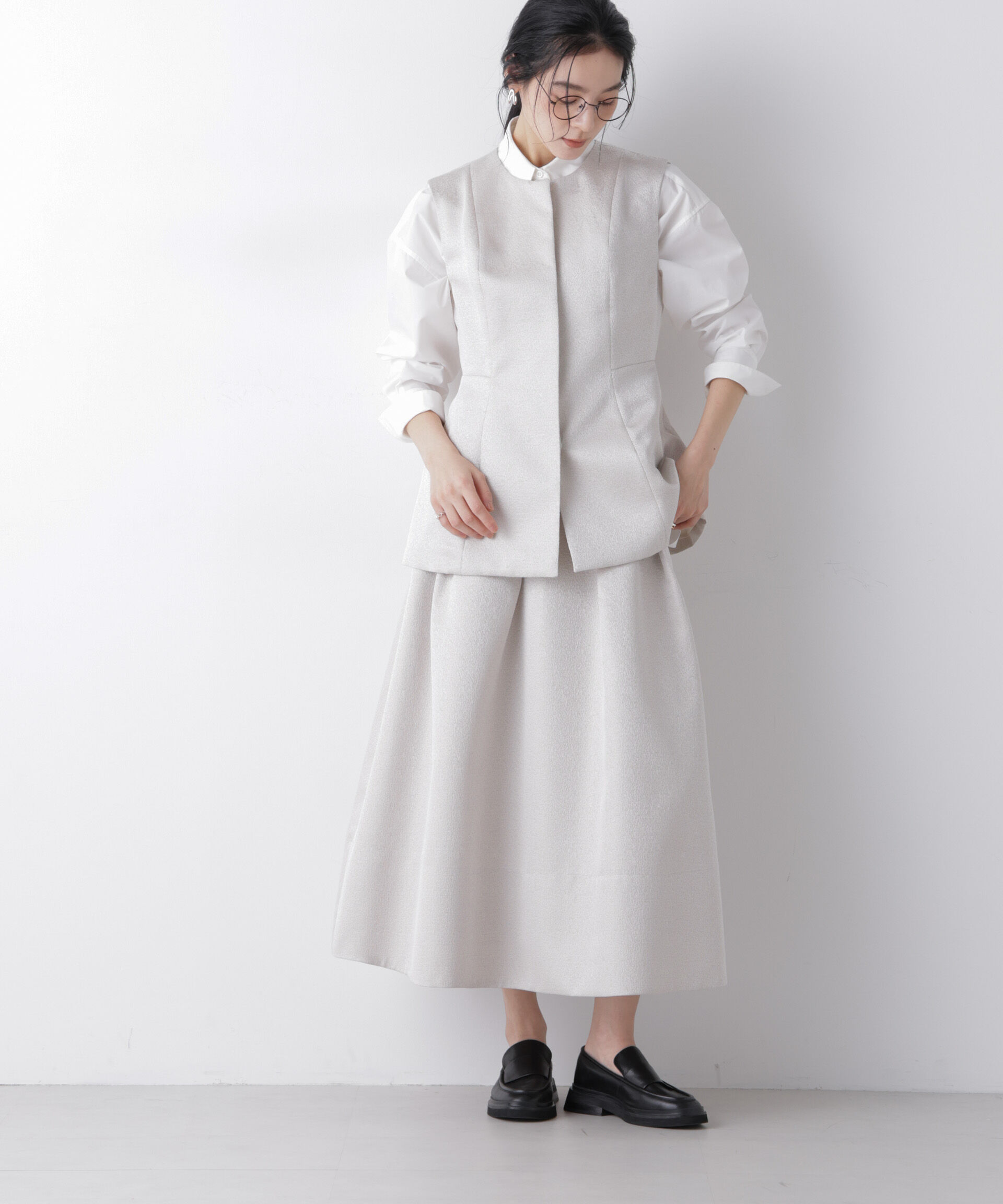 nano･universe「ジャガードボリュームタックスカート(セットアップ可)」|スカート|