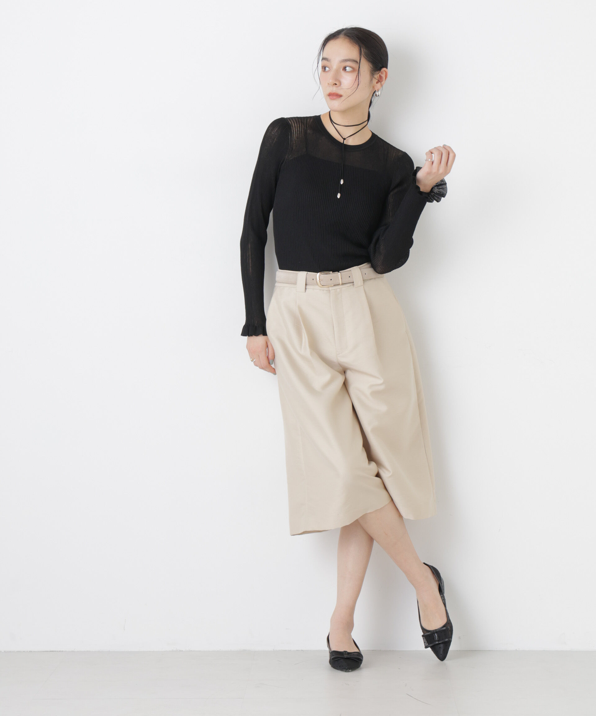 nano･universe「シアーリブフリルカフニット」|ニット・セーター|