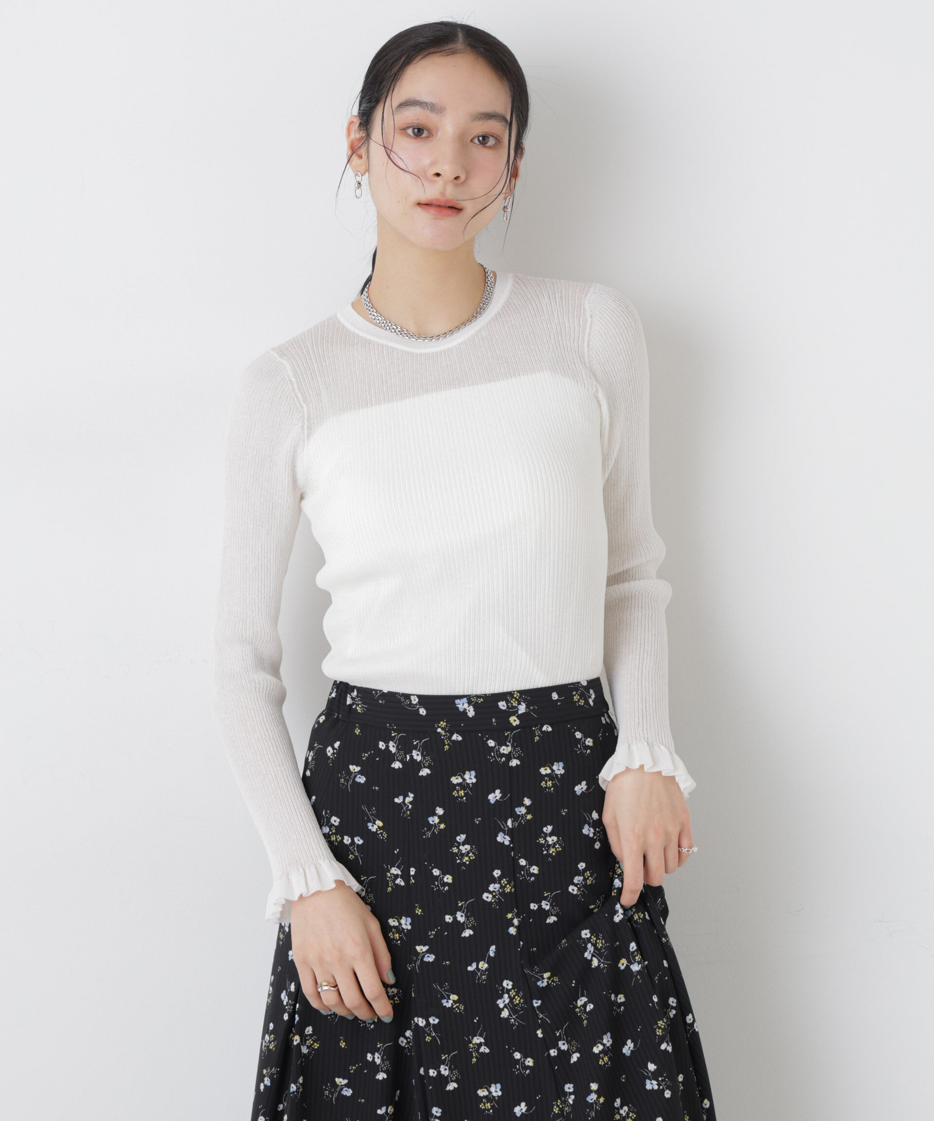 nano･universe「シアーリブフリルカフニット」|ニット・セーター|