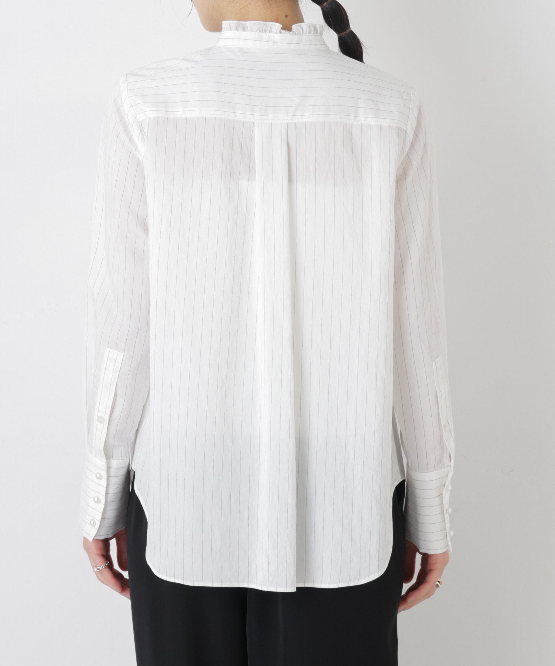 nano･universe「ストライプフリルブラウス」|シャツ・ブラウス|