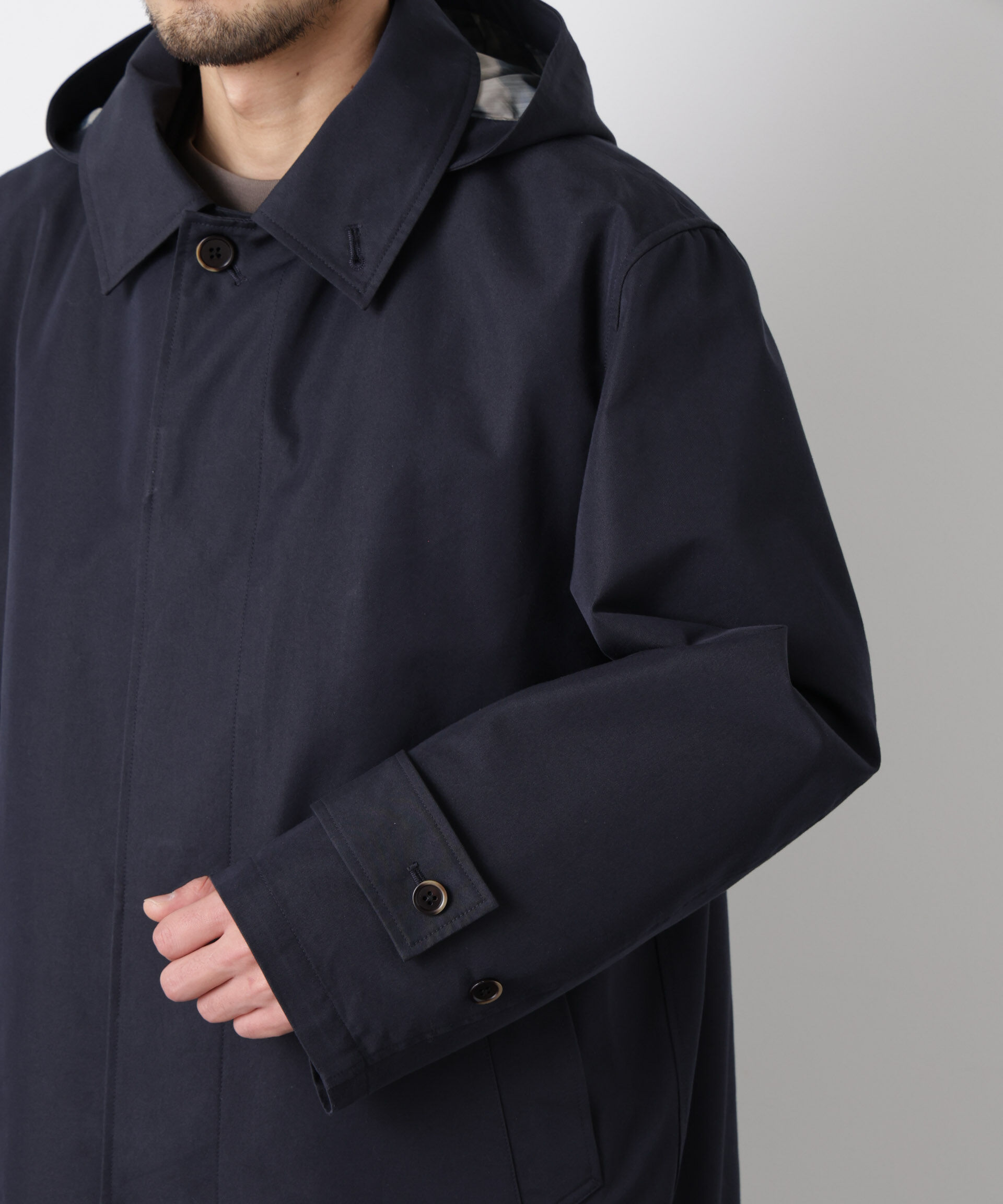 nano･universe「フーデッドステンカラーコート｢WARP PRINT｣ライニング」|その他|