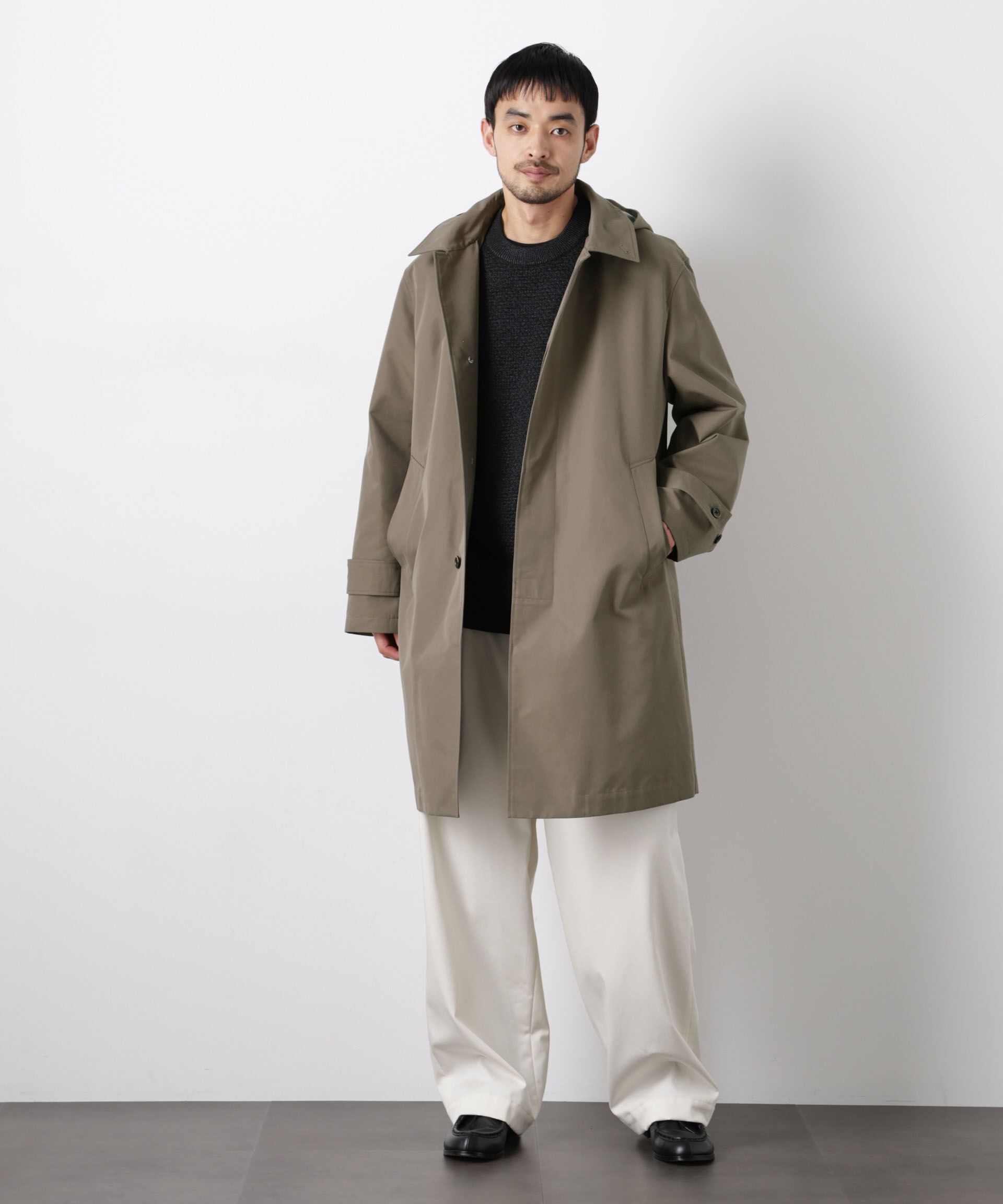 nano･universe「フーデッドステンカラーコート｢WARP PRINT｣ライニング」|その他|カーキ