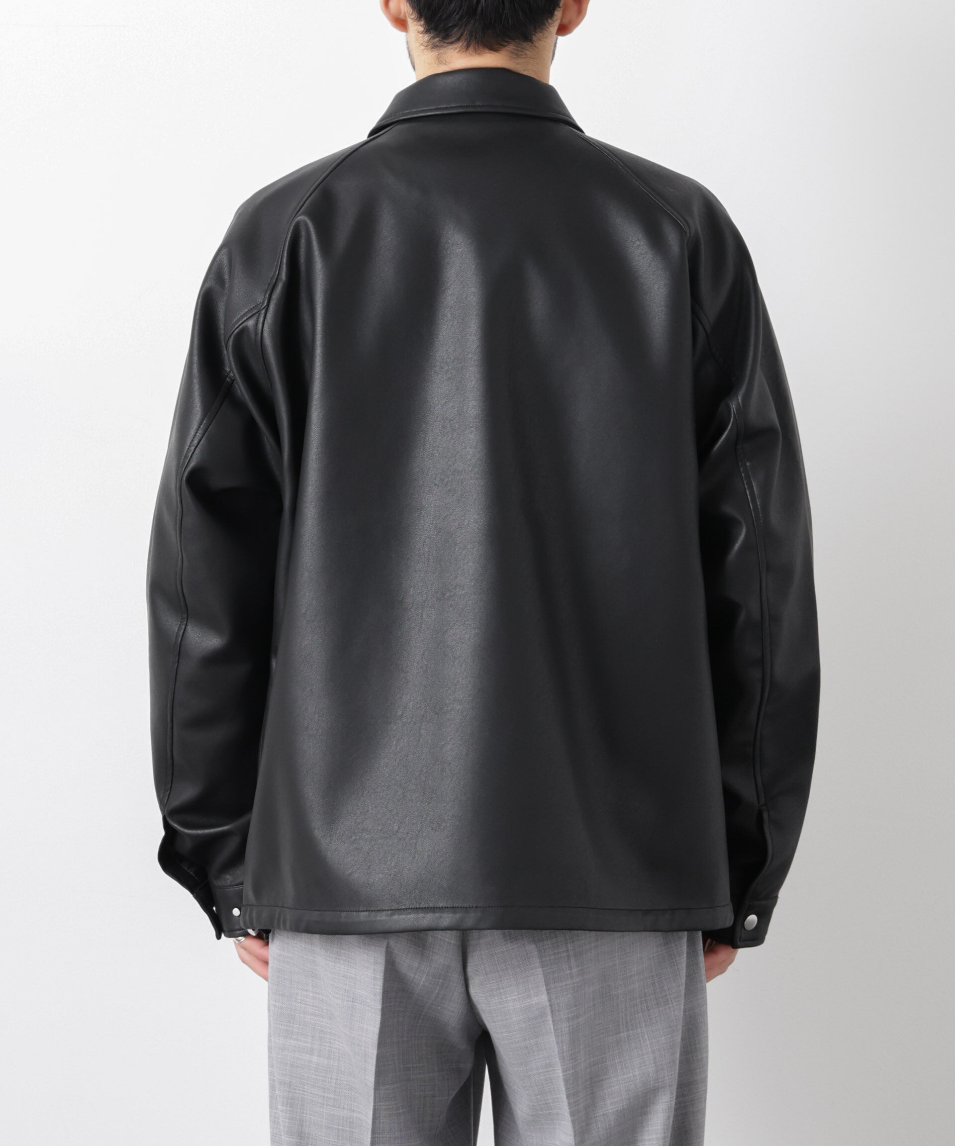 nano･universe「フェイクレザーリラックスコーチジャケット」|ブルゾン・スタジャン|