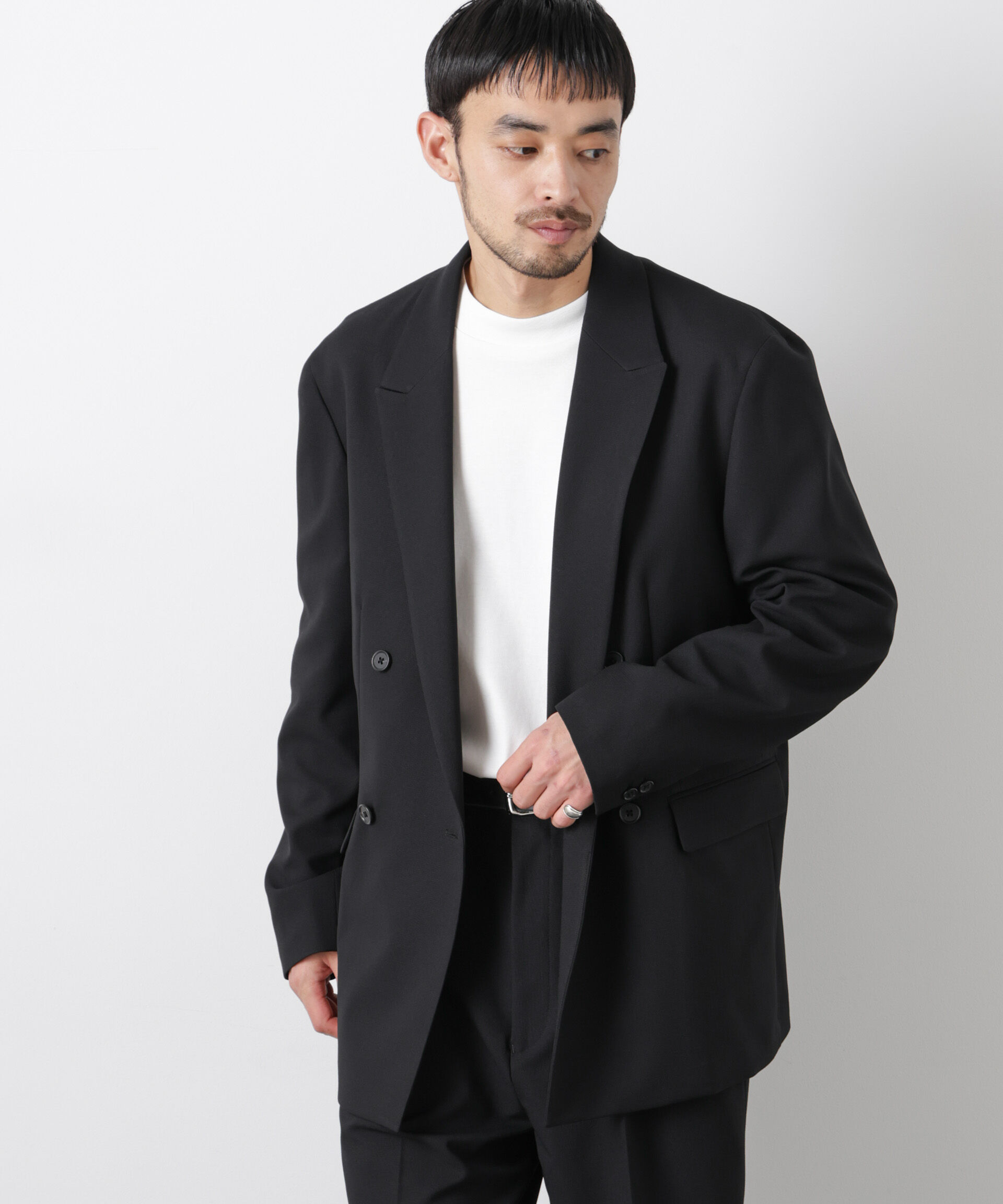 nano･universe「Reflax(R)オックスダブルブレストジャケット（セットアップ可）」|テーラードジャケット|ブラック