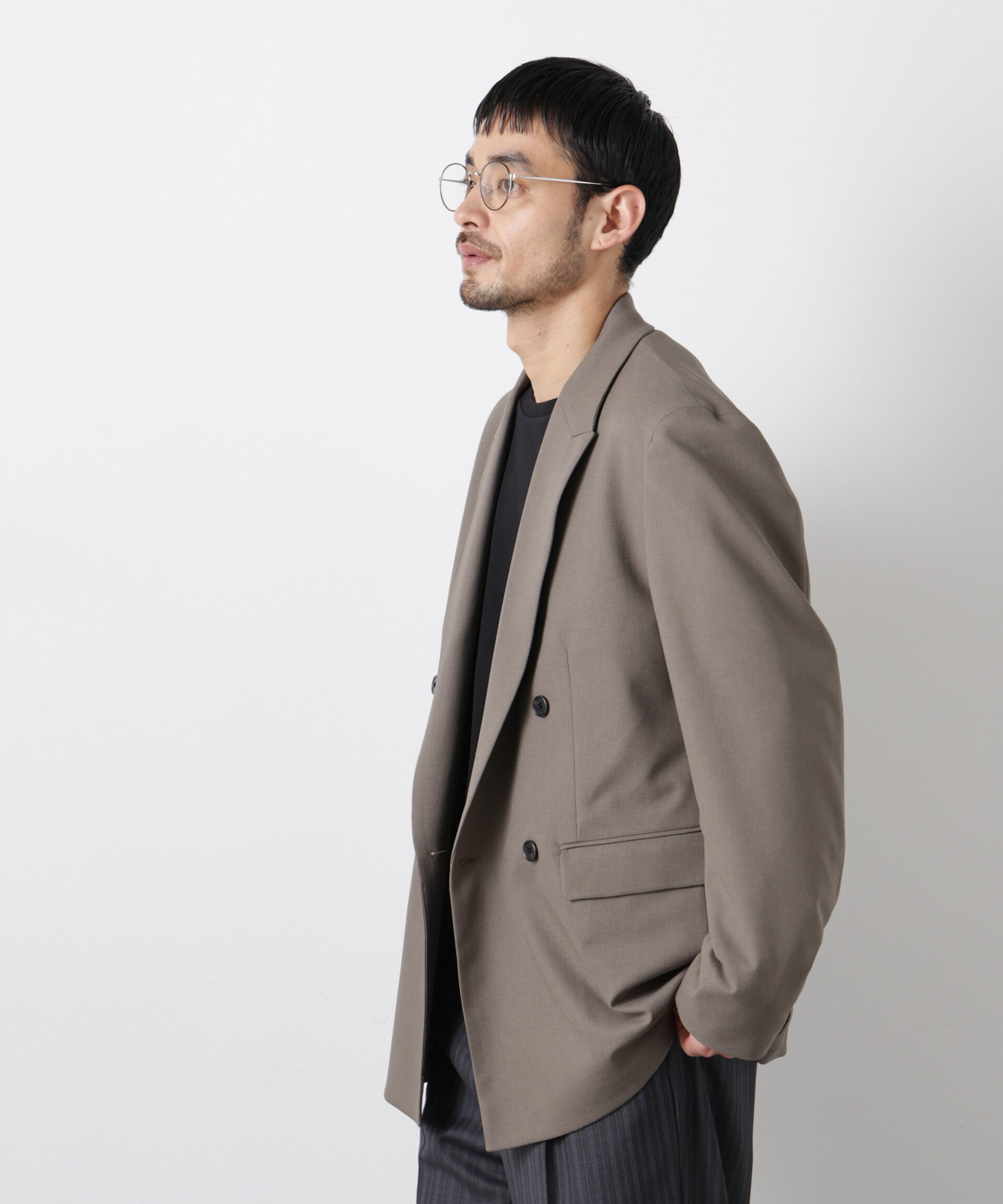 nano･universe「Reflax(R)オックスダブルブレストジャケット（セットアップ可）」|テーラードジャケット|カーキ
