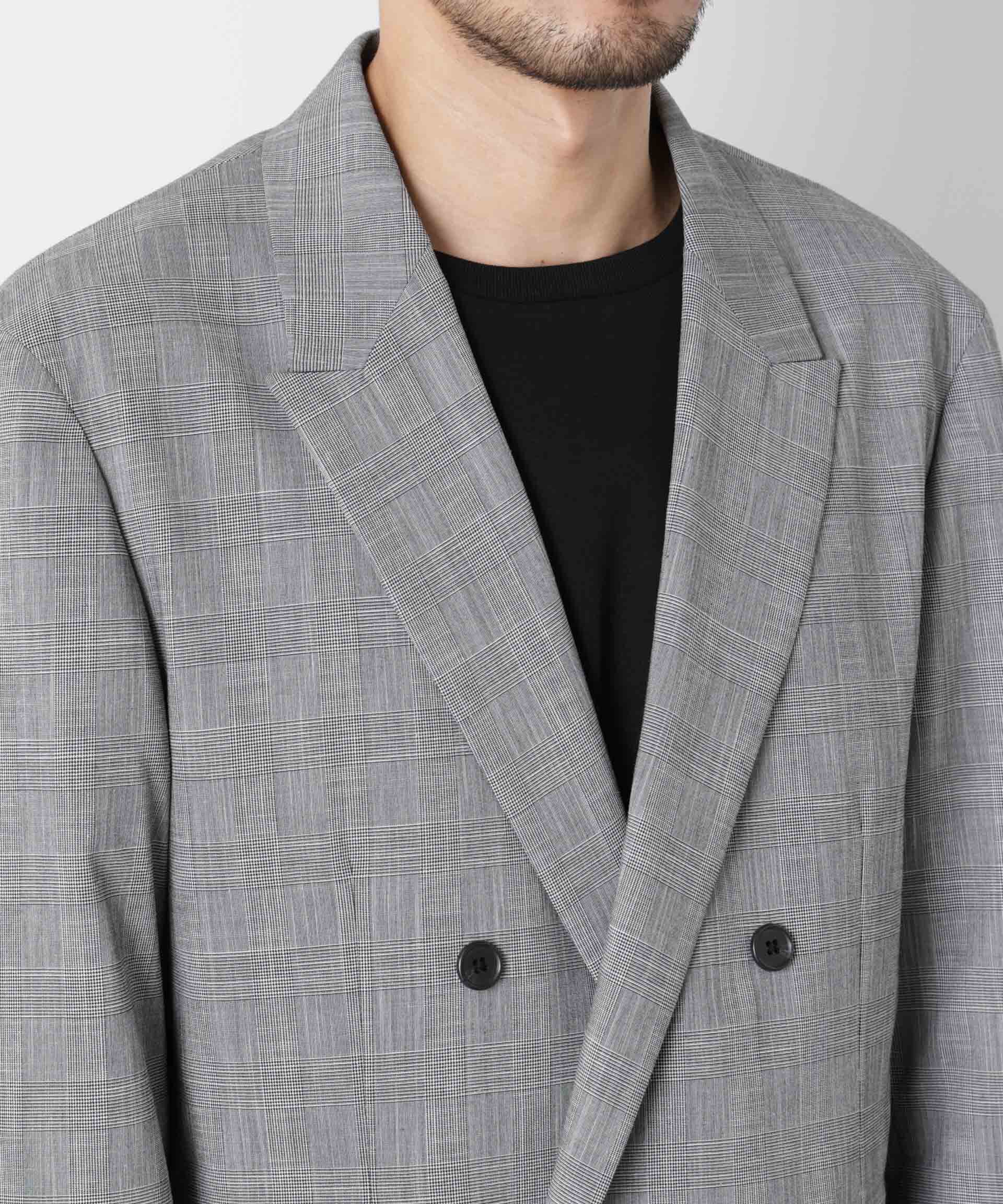 nano･universe「グレンチェックダブルブレストジャケット（セットアップ可）」|テーラードジャケット|