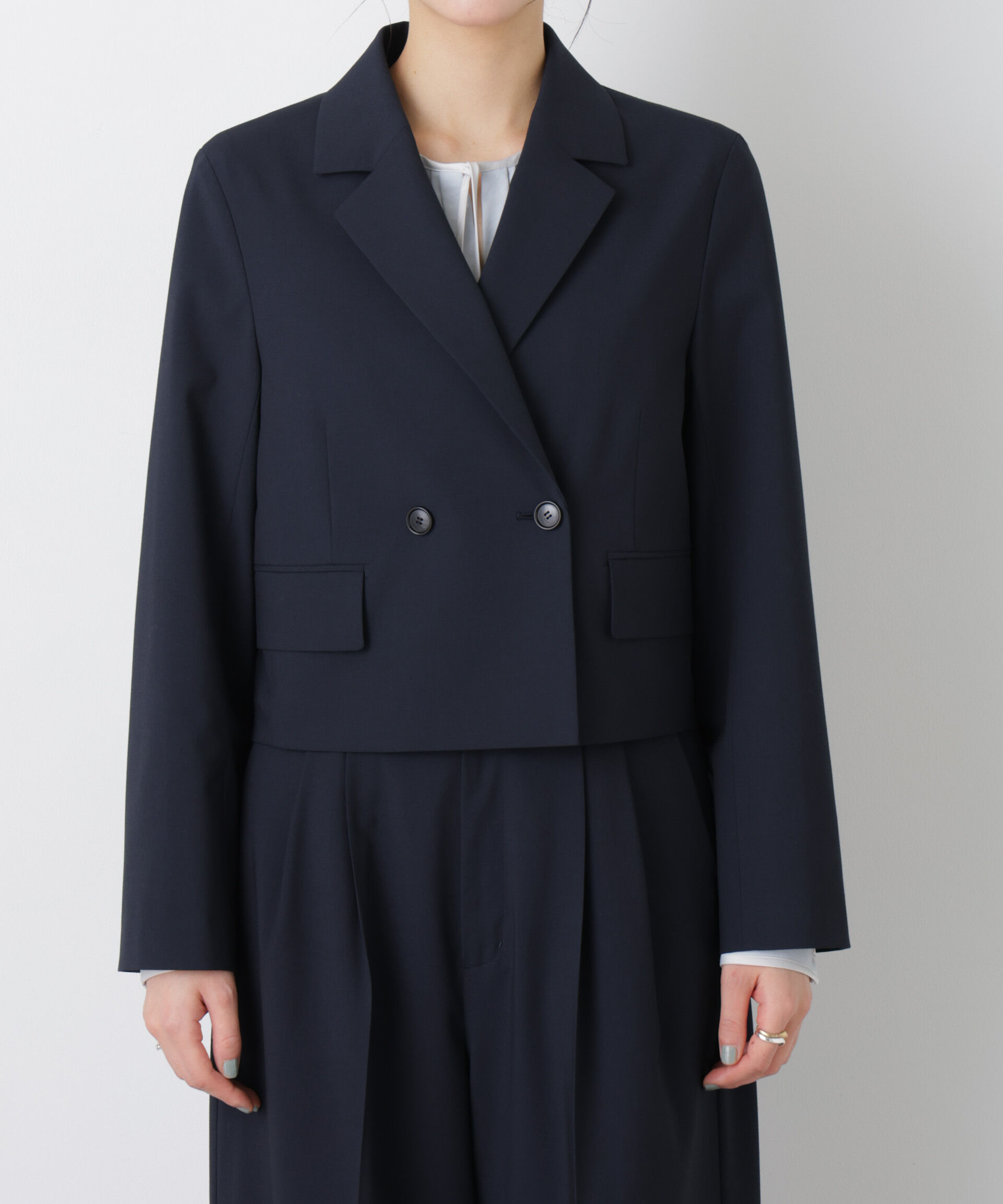 nano･universe「トロストレッチショートダブルジャケット(セットアップ可)」|テーラードジャケット|