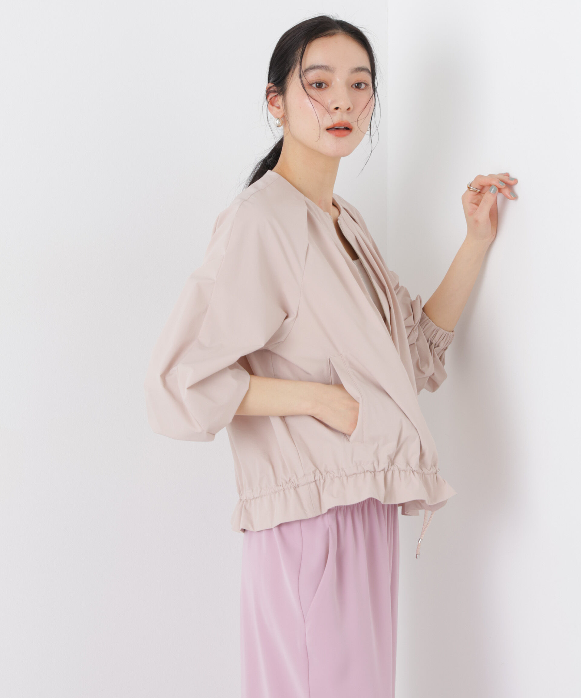 nano･universe「ノーカラードロストタックブルゾン」|ブルゾン・スタジャン|