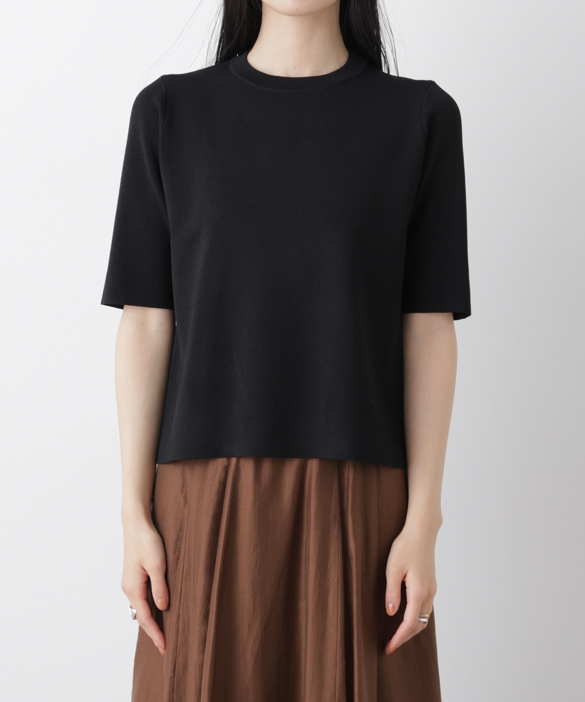 nano･universe「洗濯機洗い可UVカット接触冷感半袖ニット」|ニット・セーター|