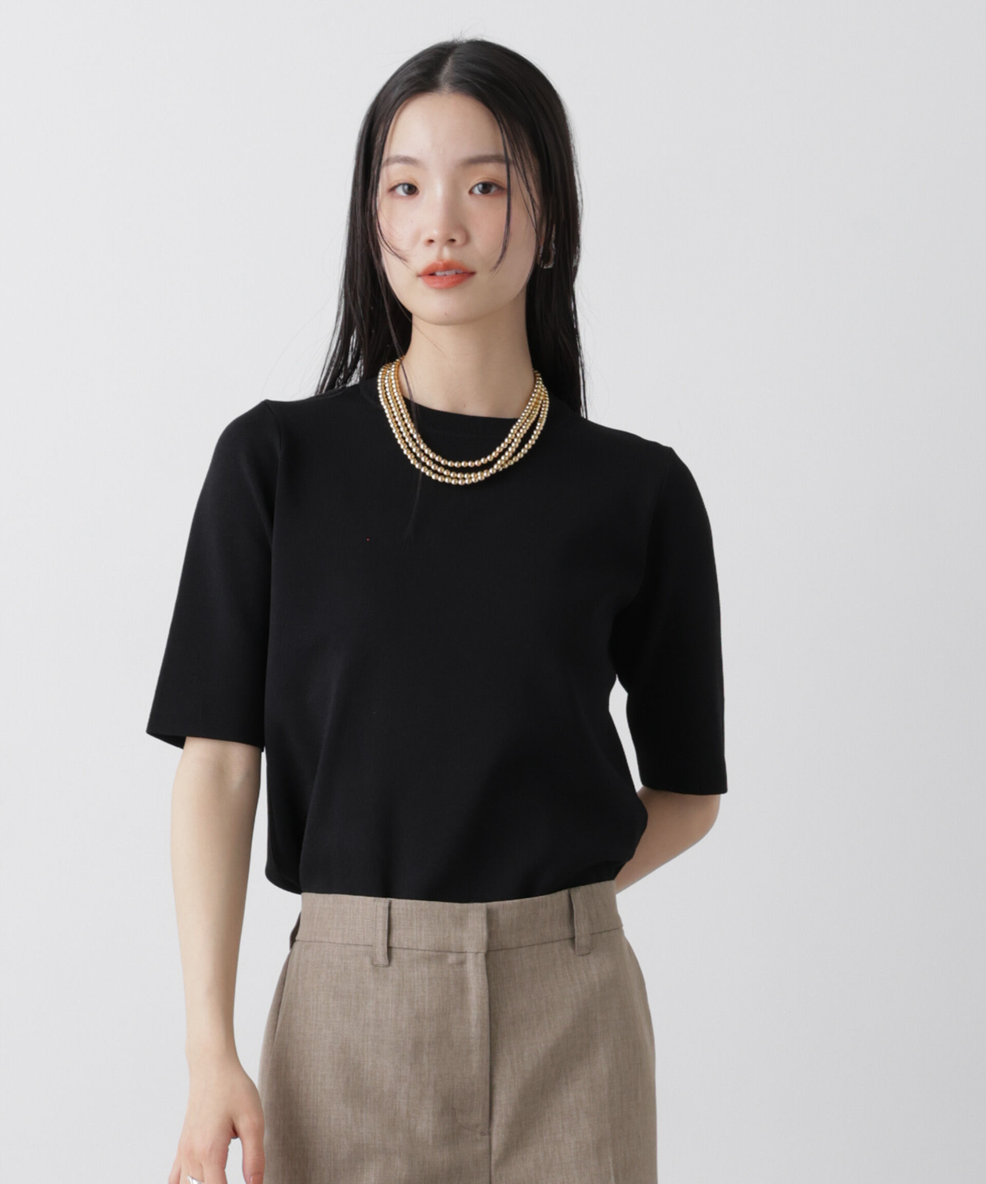 nano･universe「洗濯機洗い可UVカット接触冷感半袖ニット」|ニット・セーター|