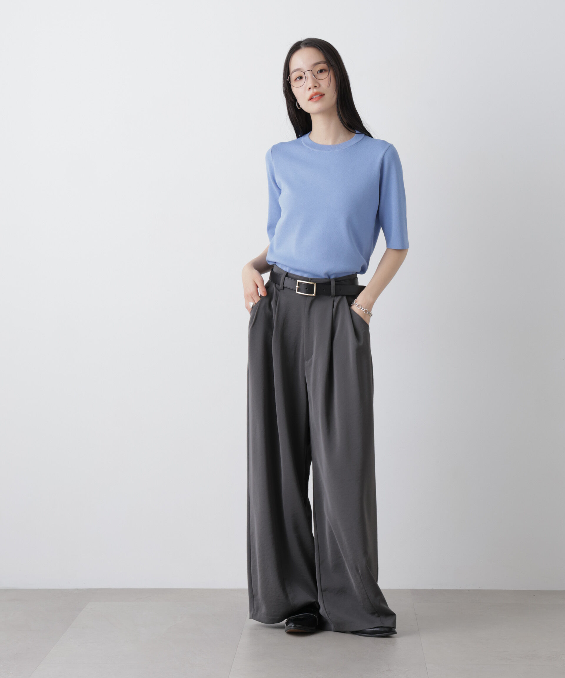 nano･universe「洗濯機洗い可UVカット接触冷感半袖ニット」|ニット・セーター|