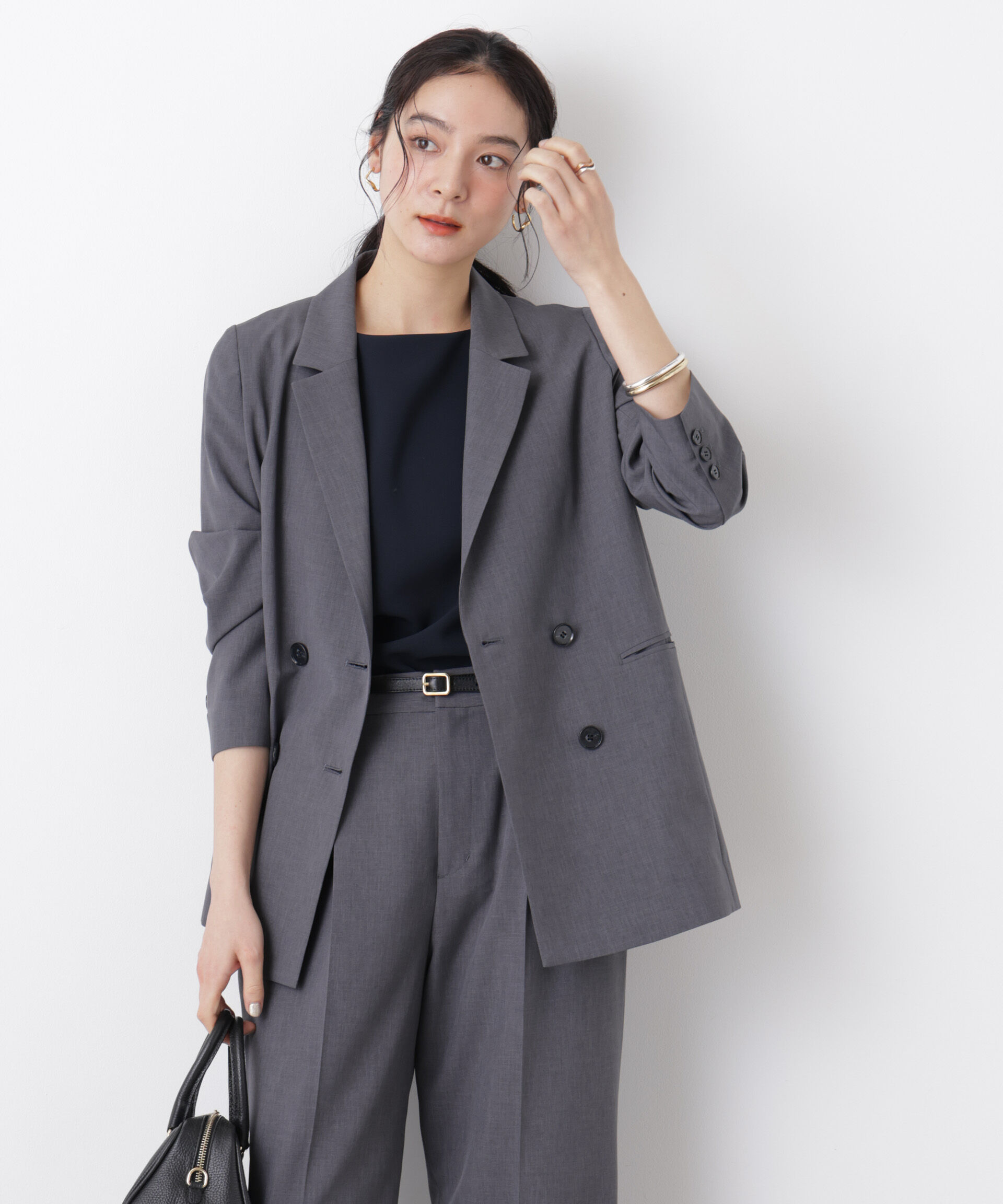 nano･universe「ライトファンクション ダブルジャケット(セットアップ可)」|テーラードジャケット|グレー