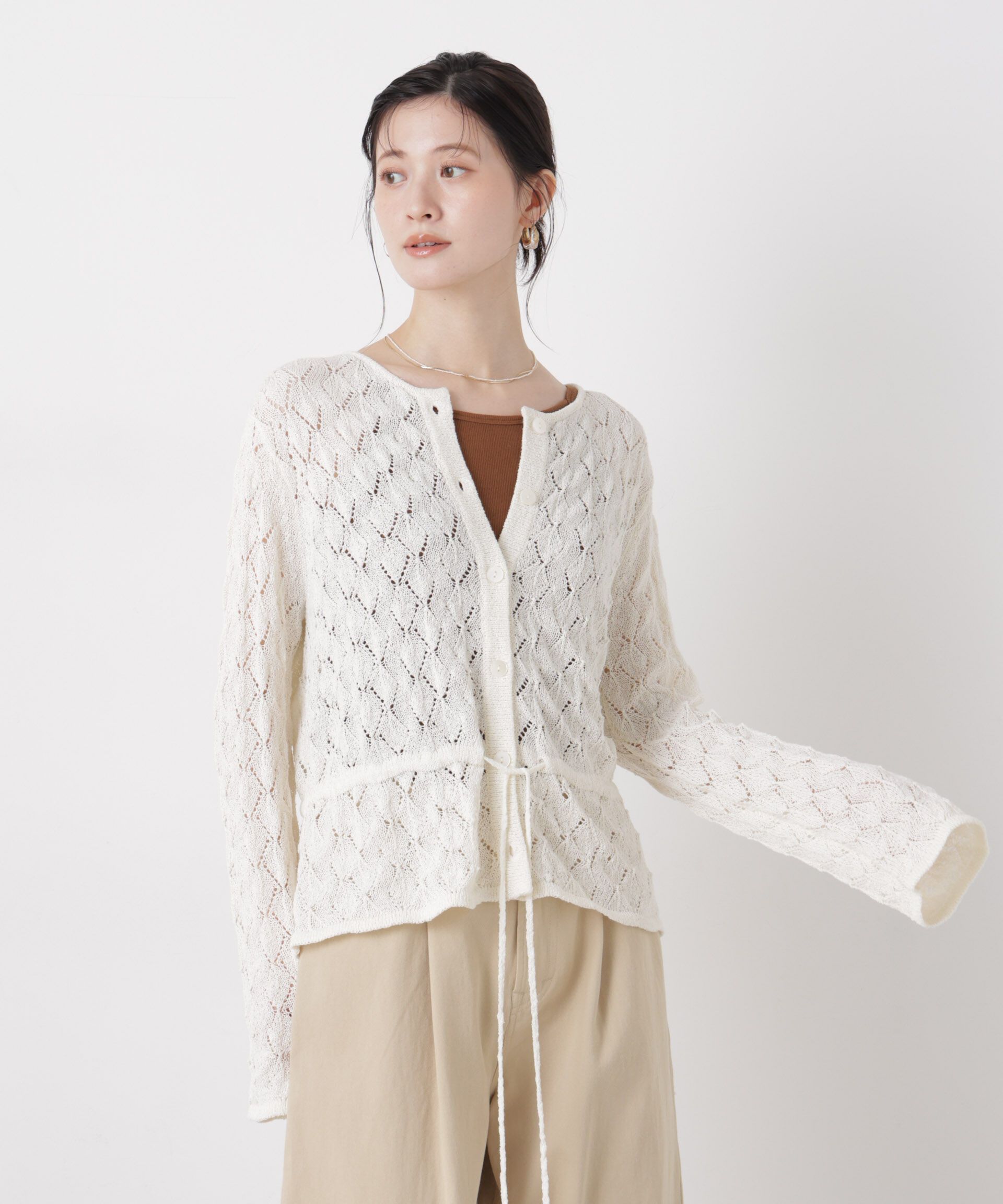 nano･universe「透かし柄ペプラムニットカーディガン」|ニット・セーター|アイボリー7