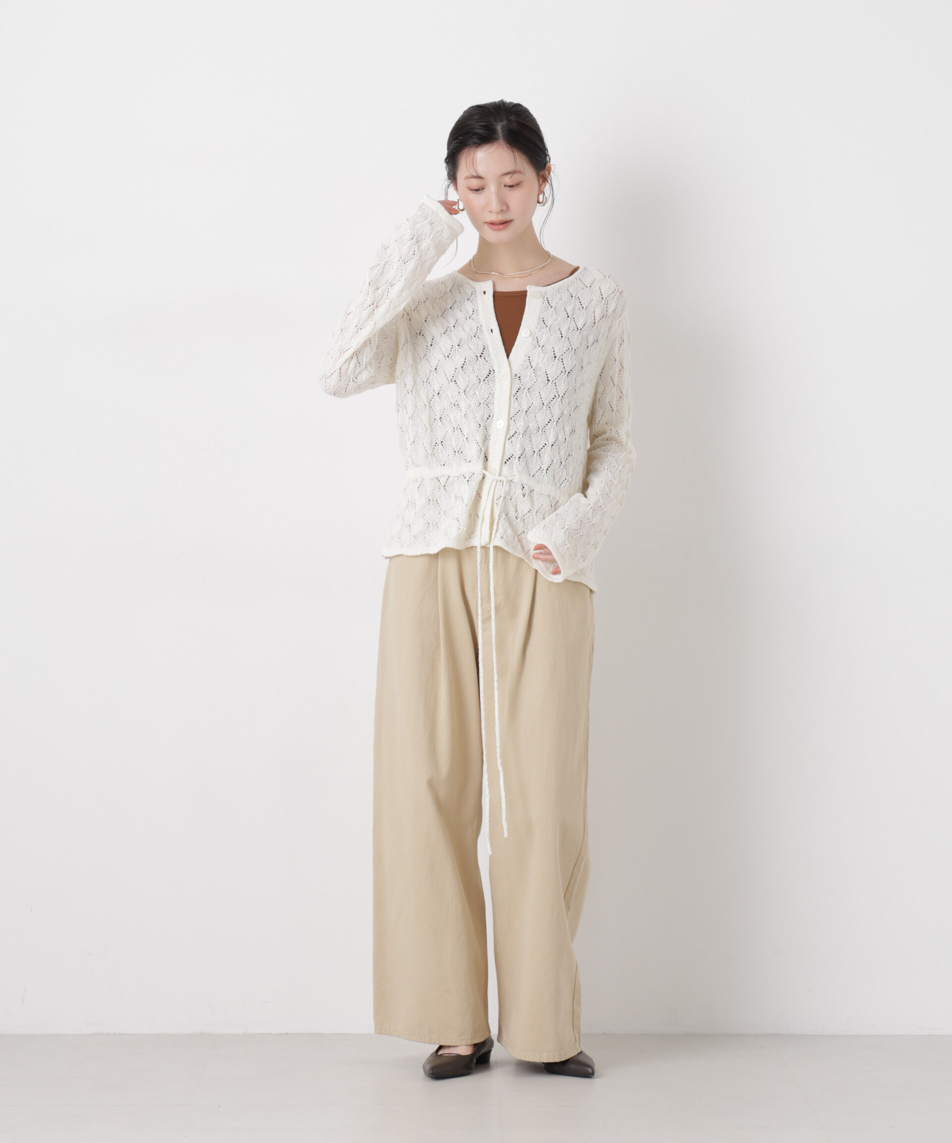 nano･universe「透かし柄ペプラムニットカーディガン」|ニット・セーター|