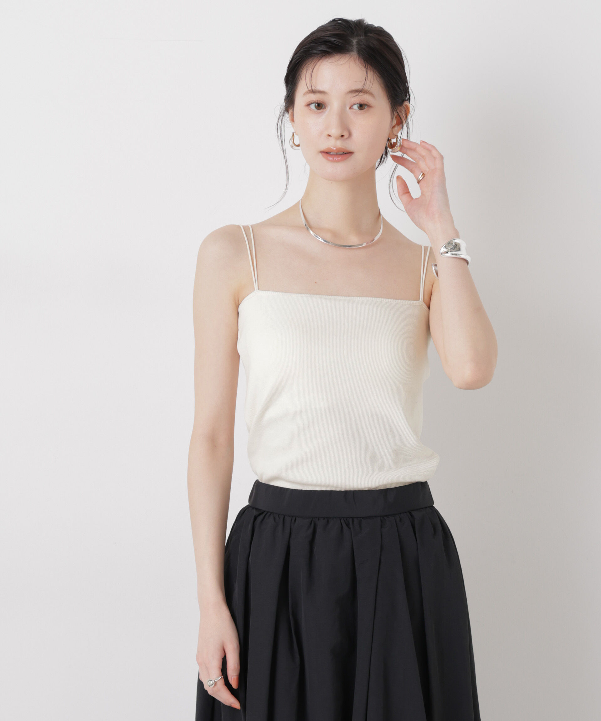 nano･universe「抗菌防臭リブカップ付きダブルストラップキャミソール」|Tシャツ・カットソー|