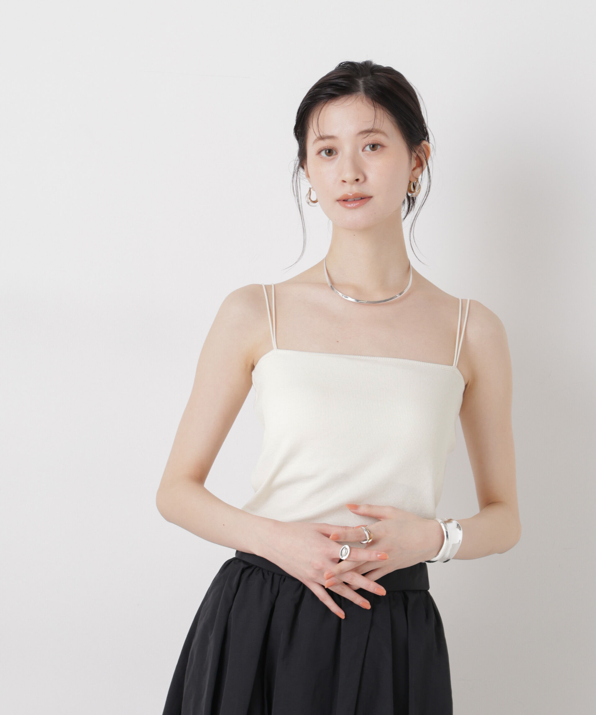 nano･universe「抗菌防臭リブカップ付きダブルストラップキャミソール」|Tシャツ・カットソー|