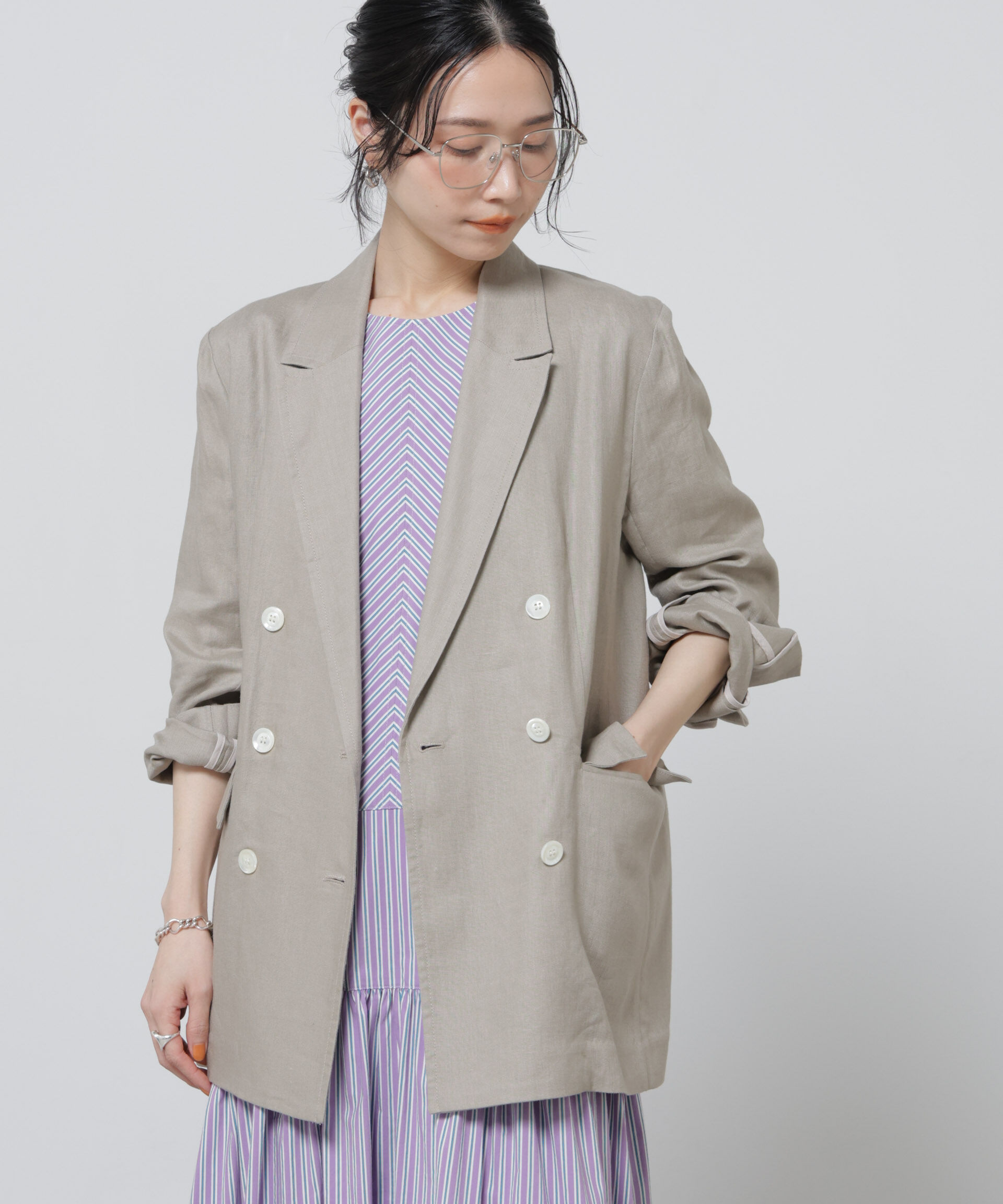 nano･universe「European Flax ダブル6Bジャケット(セットアップ可)」|テーラードジャケット|