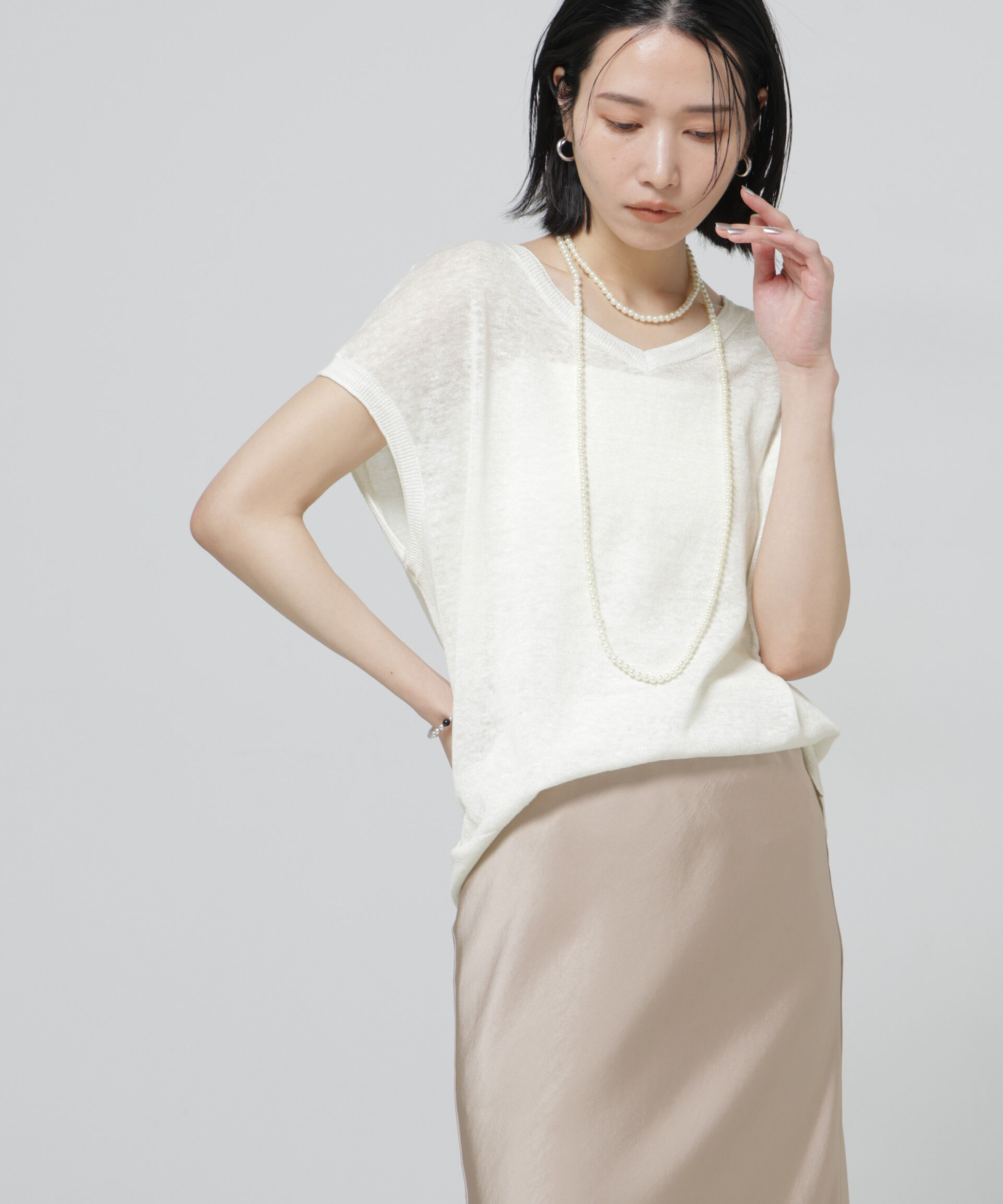 nano･universe「European Flax 2wayフレンチスリーブニット」|ニット・セーター|