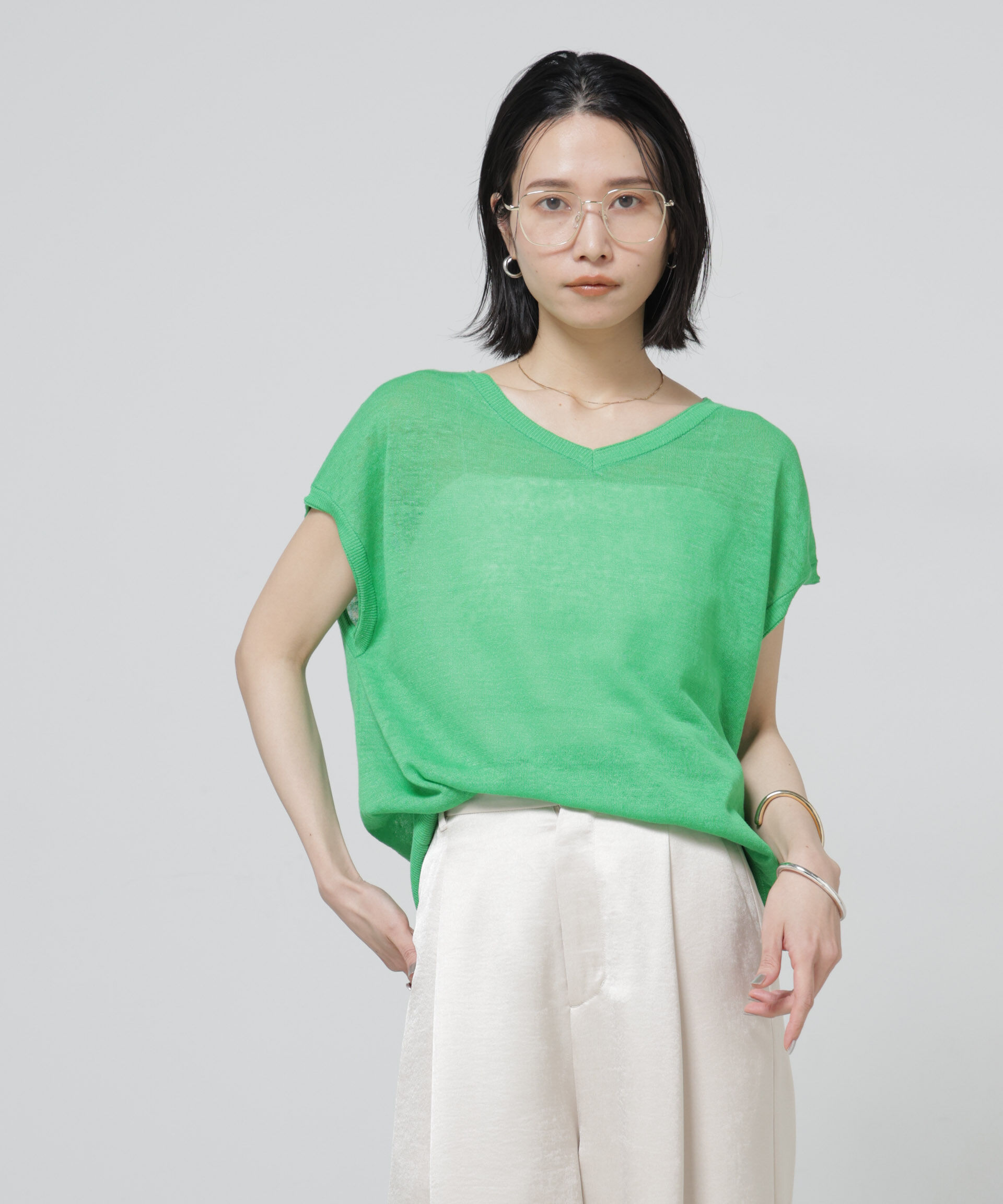 nano･universe「European Flax 2wayフレンチスリーブニット」|ニット・セーター|