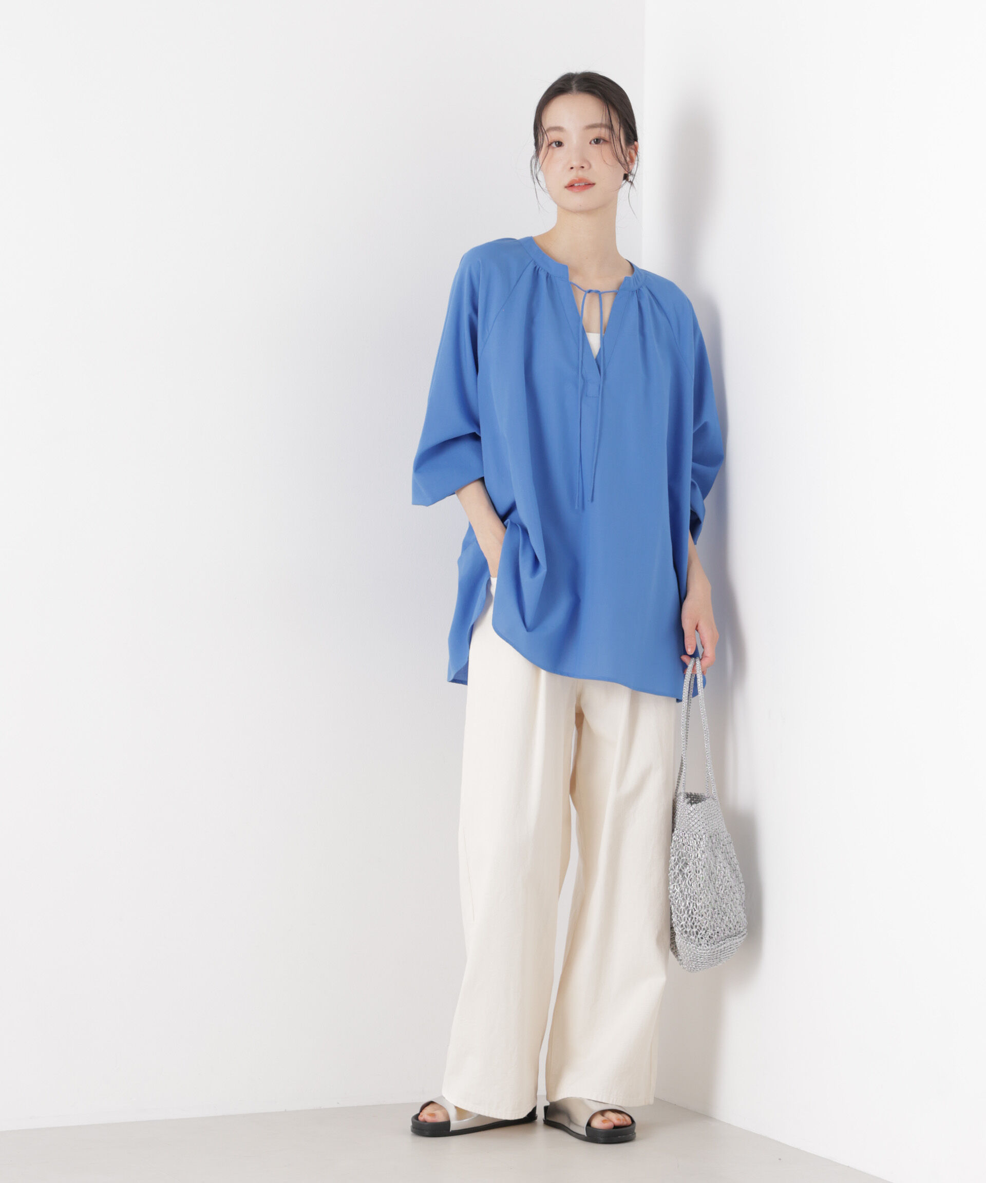 nano･universe「マシンウォッシャブルリネン混 ドルマンプルオーバーブラウス」|シャツ・ブラウス|