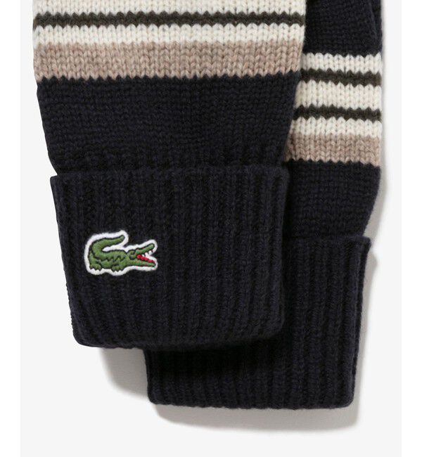 LACOSTE「エクストラファインラムウールボーダーニットグローブ」|手袋|
