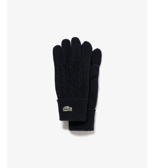 LACOSTE「ケーブルニットウールグローブ」|手袋|ネイビー
