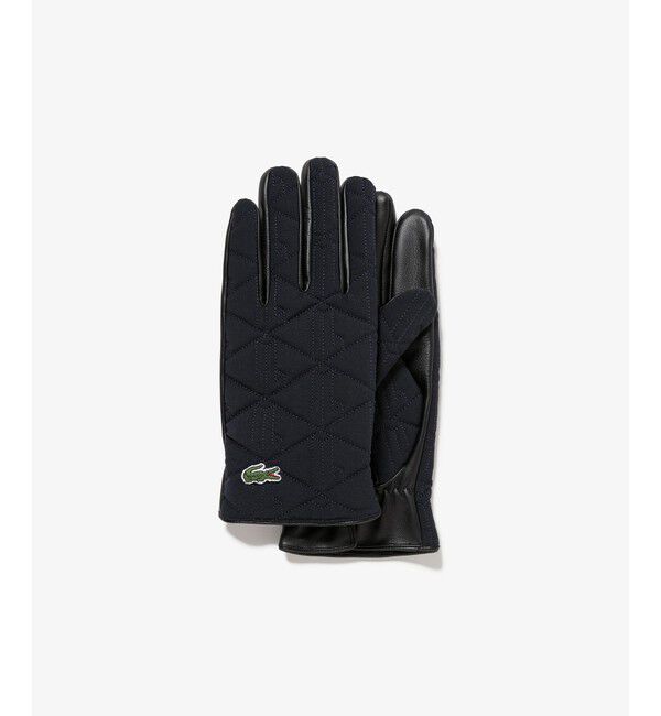 LACOSTE「モノグラムキルティングレザーコンビグローブ」|手袋|ネイビー