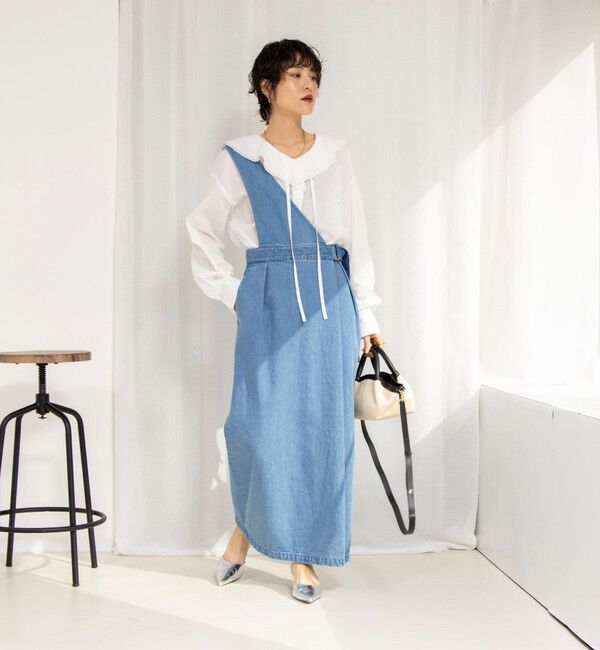 Rie Miller「【RM denim】ワンショルダーデニムジャンパースカート」|ワンピース|