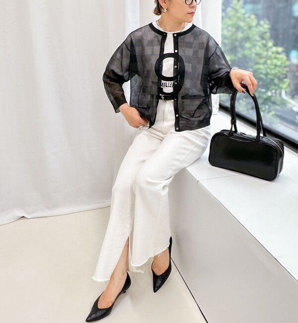 Rie Miller「《手洗い可能》シアーブロックチェック2WAYクルーネックカーディガン」|カーディガン|