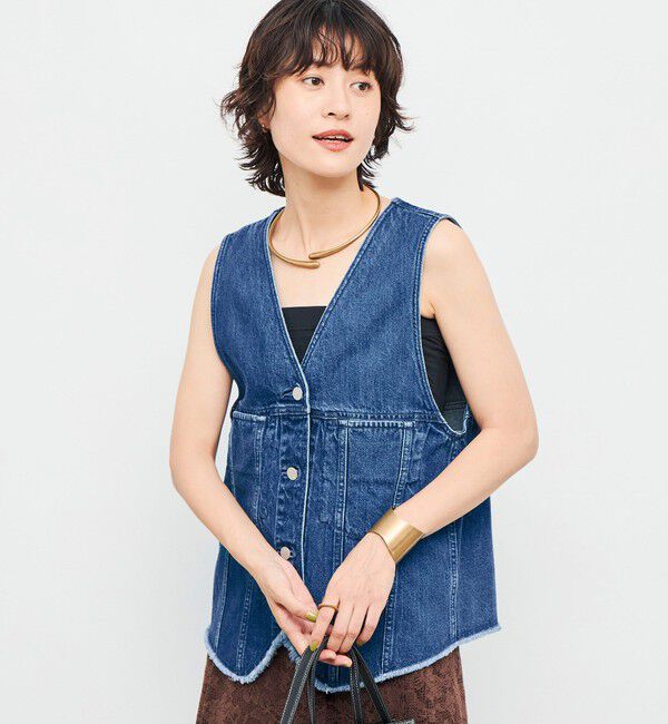 Rie Miller「【RM denim】Vネックデニムベスト」|ベスト・ジレ|