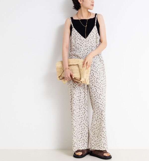 Rie Miller「ウォッシャブルシーチングプリントオールインワン」|オールインワン|ベージュ系その他