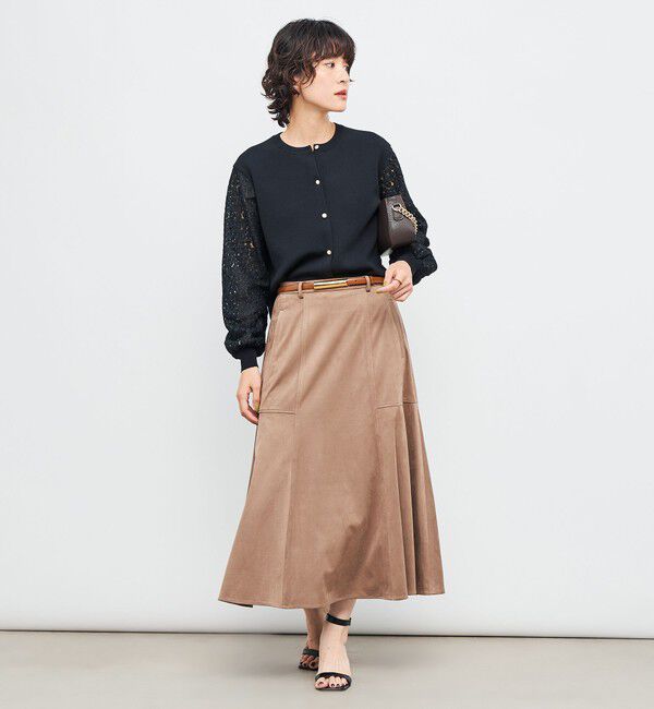 NOLLEY'S「《手洗い可能》フラワー刺繍生地袖クルーネックカーディガン」|カーディガン|