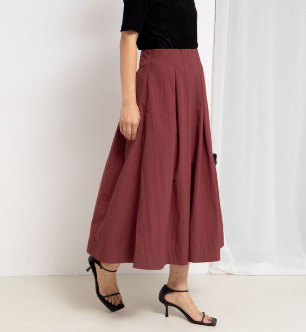 NOLLEY'S「ウォッシャブルバルキータフタタックスカート」|フレア|ボルドー