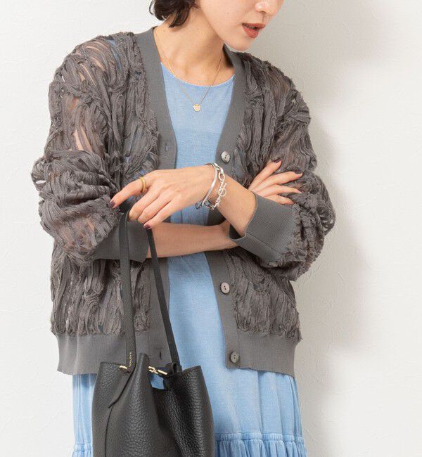 Rie Miller「【追加】《セットアップ対応》チュール刺繍Vネックカーディガン」|カーディガン|