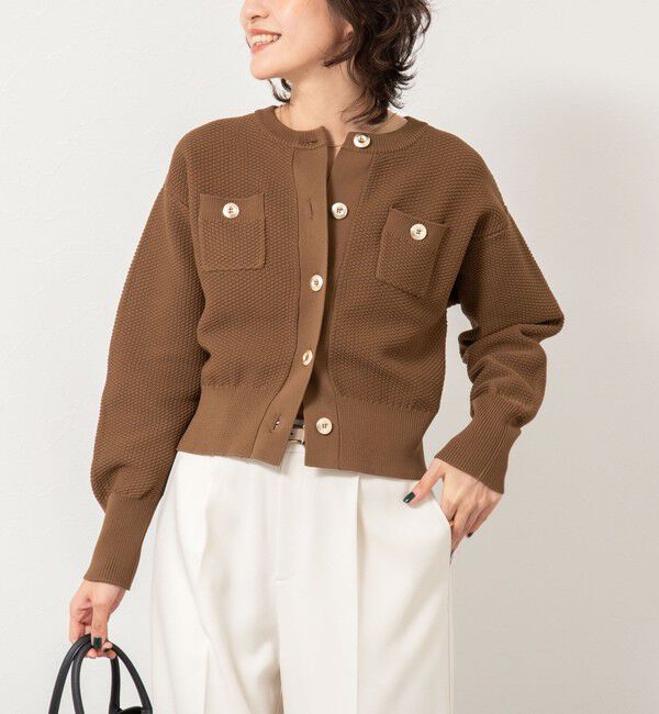 NOLLEY'S「《手洗い可能》鹿の子編みクルーネックカーディガン」|カーディガン|キャメル